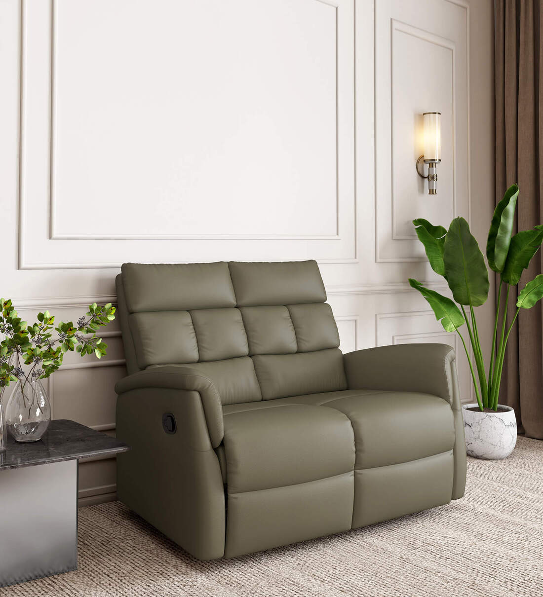 Buy Amanda Leather Manual 2 Seater Recliner In Green Colour at 45% OFF ...