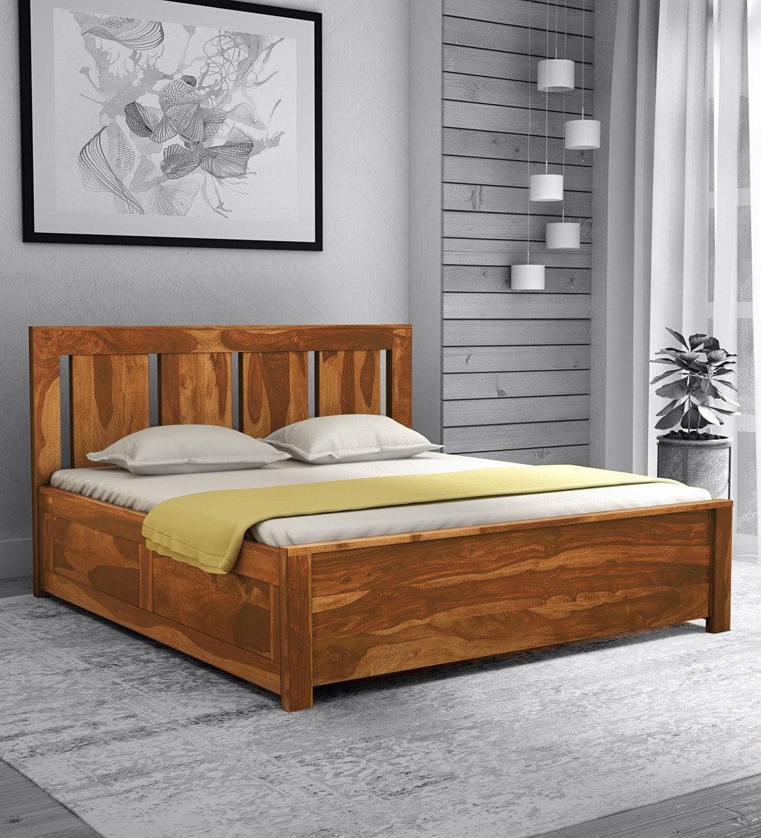 Buy Amarillo Solid Wood King Size Bed With Box Storage In Rustic Teak