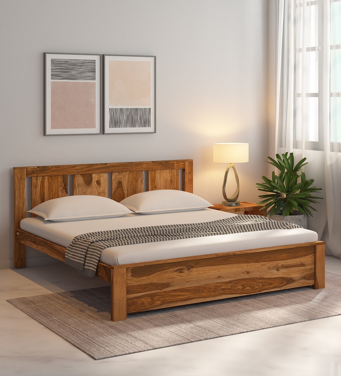 Buy Amarillo Sheesham Wood Queen Size Bed In Scratch Resistant Rustic