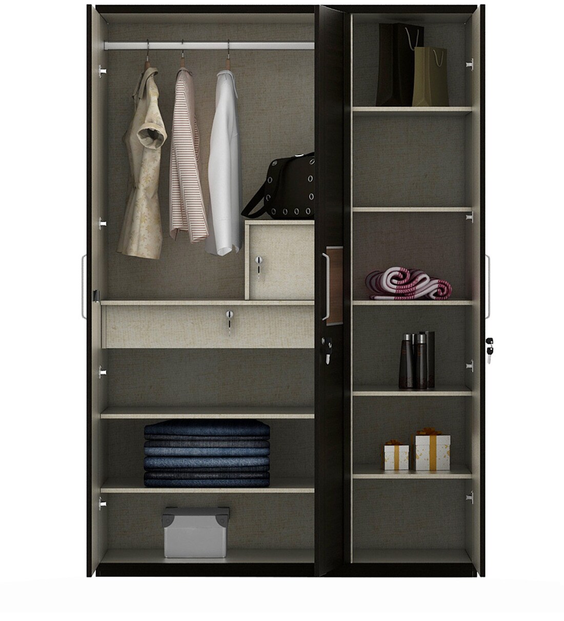 Buy Amazon 3 Door Wardrobe in Wenge Finish by Spacewood Online 3 Door