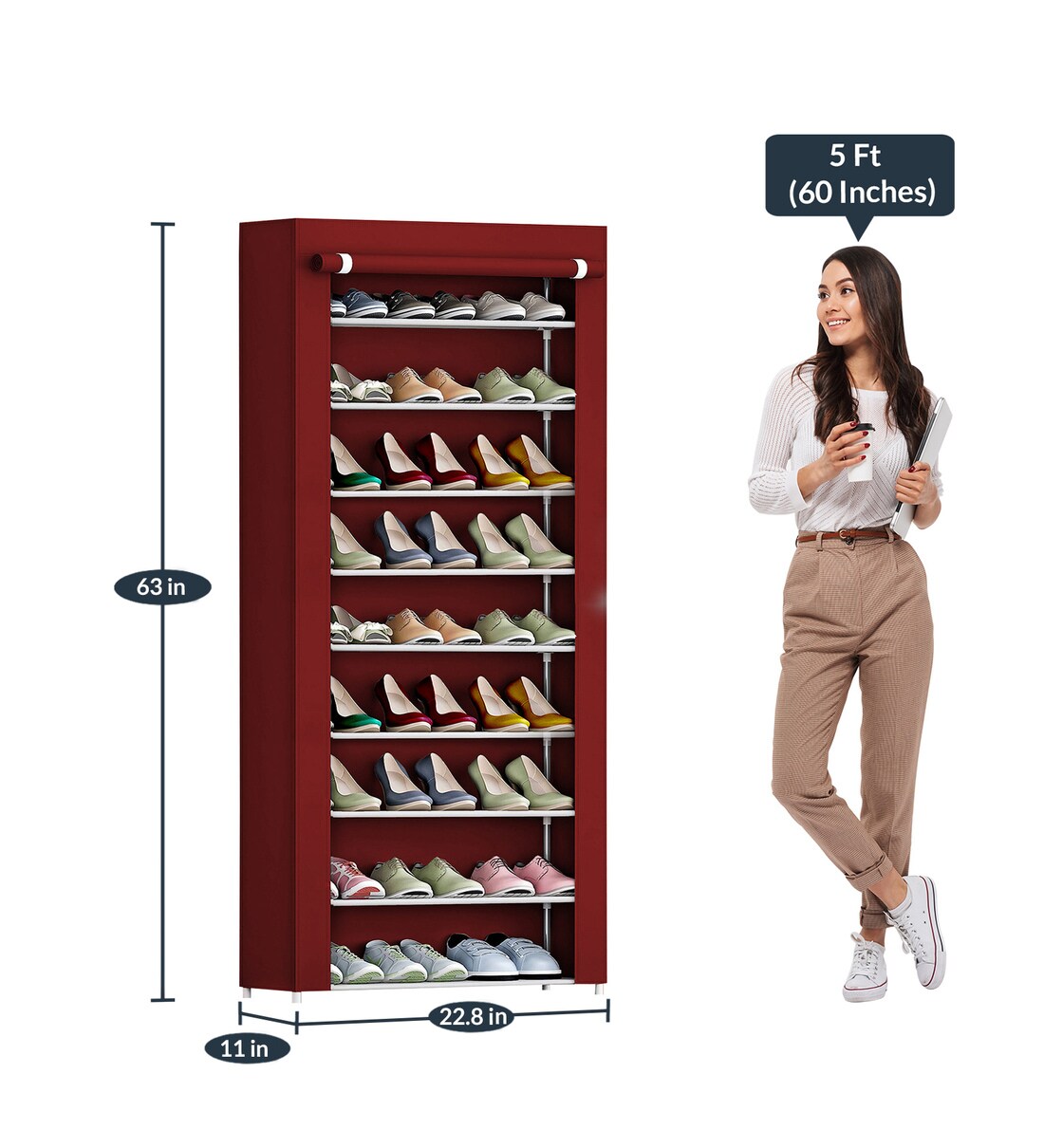 Buy Amber Fabric Open Shoe Rack in Maroon Finish Online Open Shoe