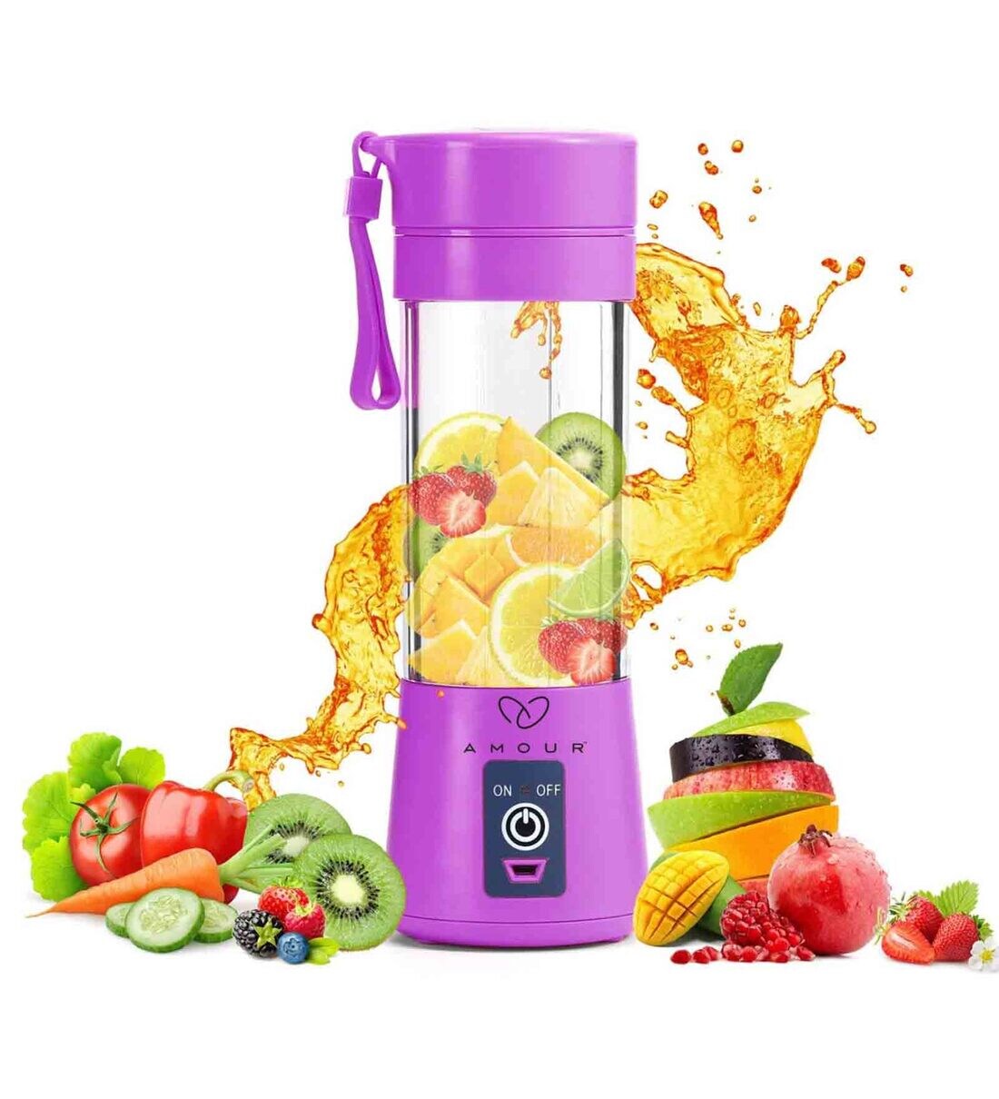 Juice Blender, 380ml Portable Small Juicer Bottle, Personal Blender Bottle,  USB Rechargeable Fruit Mixer Bottle, Purple