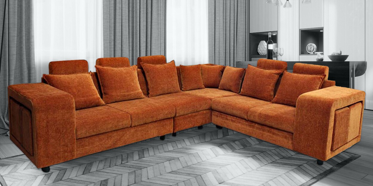 Buy Amanda Corner Sofa In Orange Colour By Primrose Online Modern LHS
