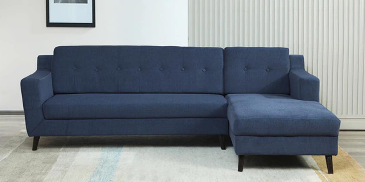 Buy Amanda Fabric LHS Sectional Sofa (3 + Lounger) In Navy Blue Colour ...