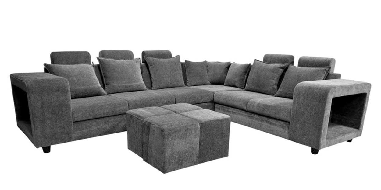 Buy Amanda Velvet Corner Sofa in Light Grey Colour in L Shape Online