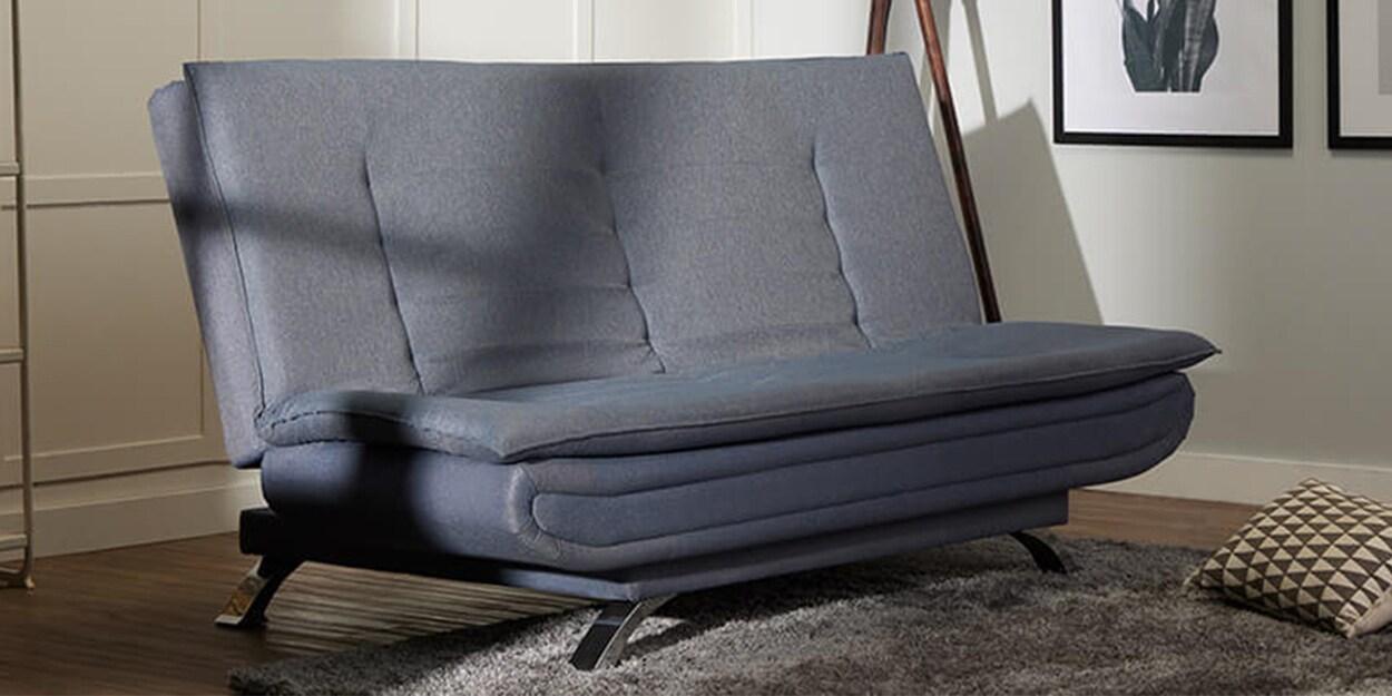 Buy Amoeba Fabric Convertible Sofa Cum Bed in Omega Blue Colour by
