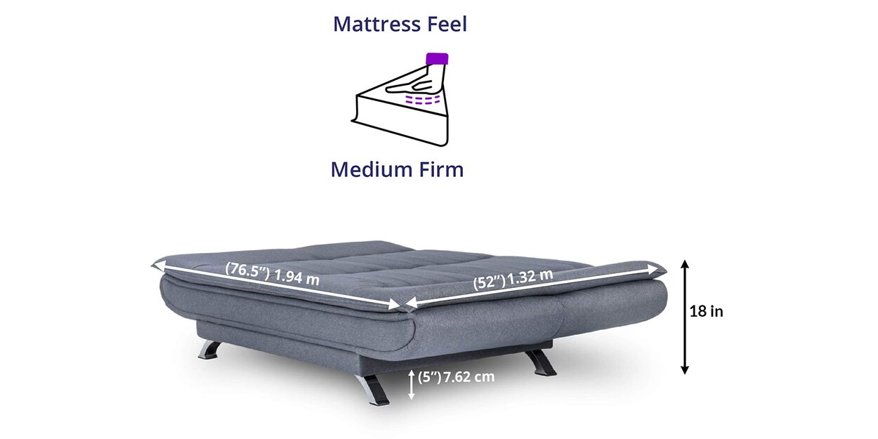 Buy Amoeba Fabric Convertible Sofa Cum Bed in Omega Blue Colour by