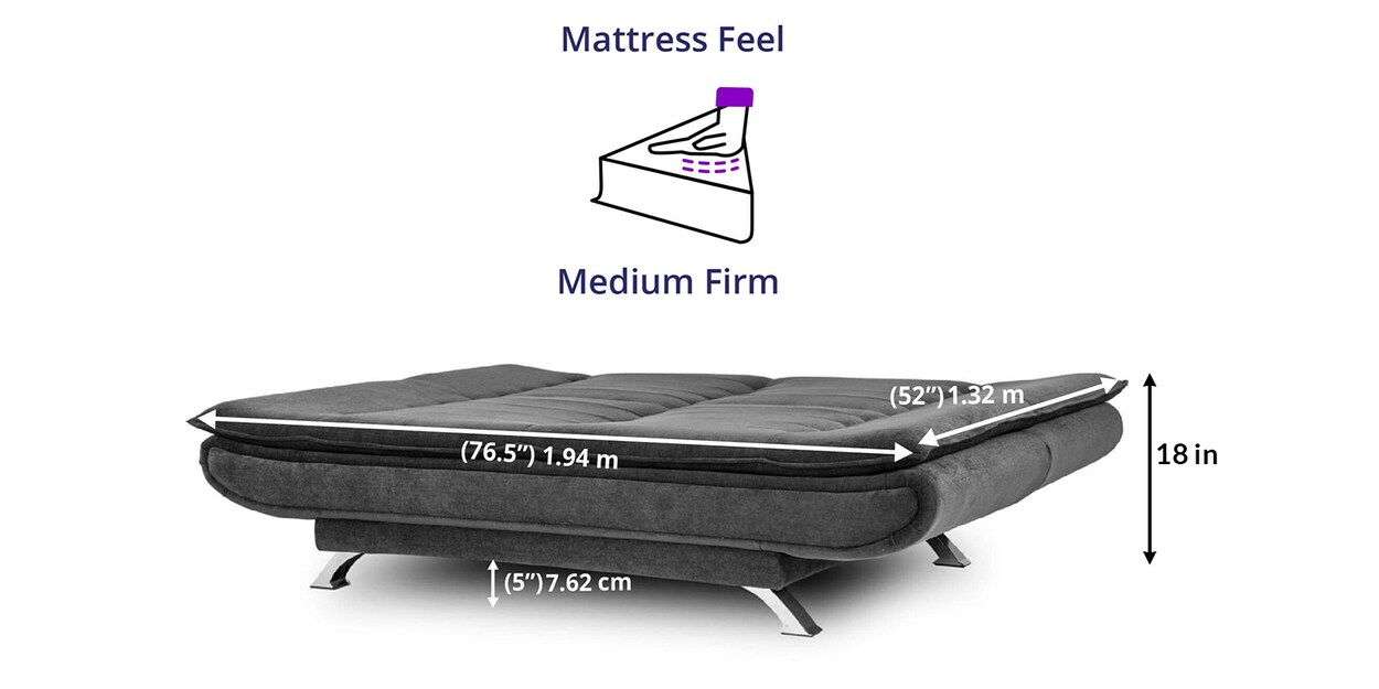 Buy Amoeba Fabric Convertible Sofa Cum Bed in Smoke Grey Colour by