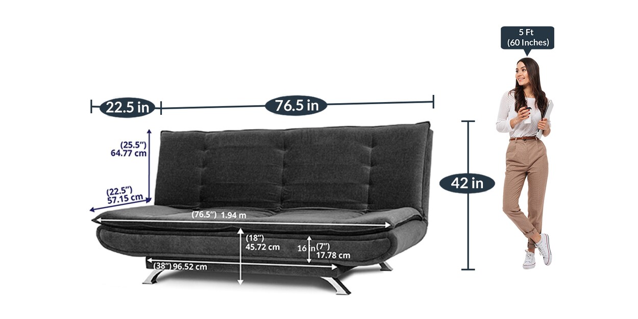 Buy Amoeba Fabric Convertible Sofa Cum Bed in Smoke Grey Colour by