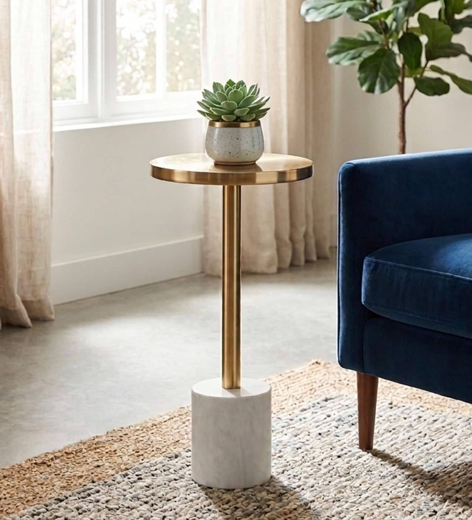 Amadeus End Table In Golden Finish with Marble Pedestal