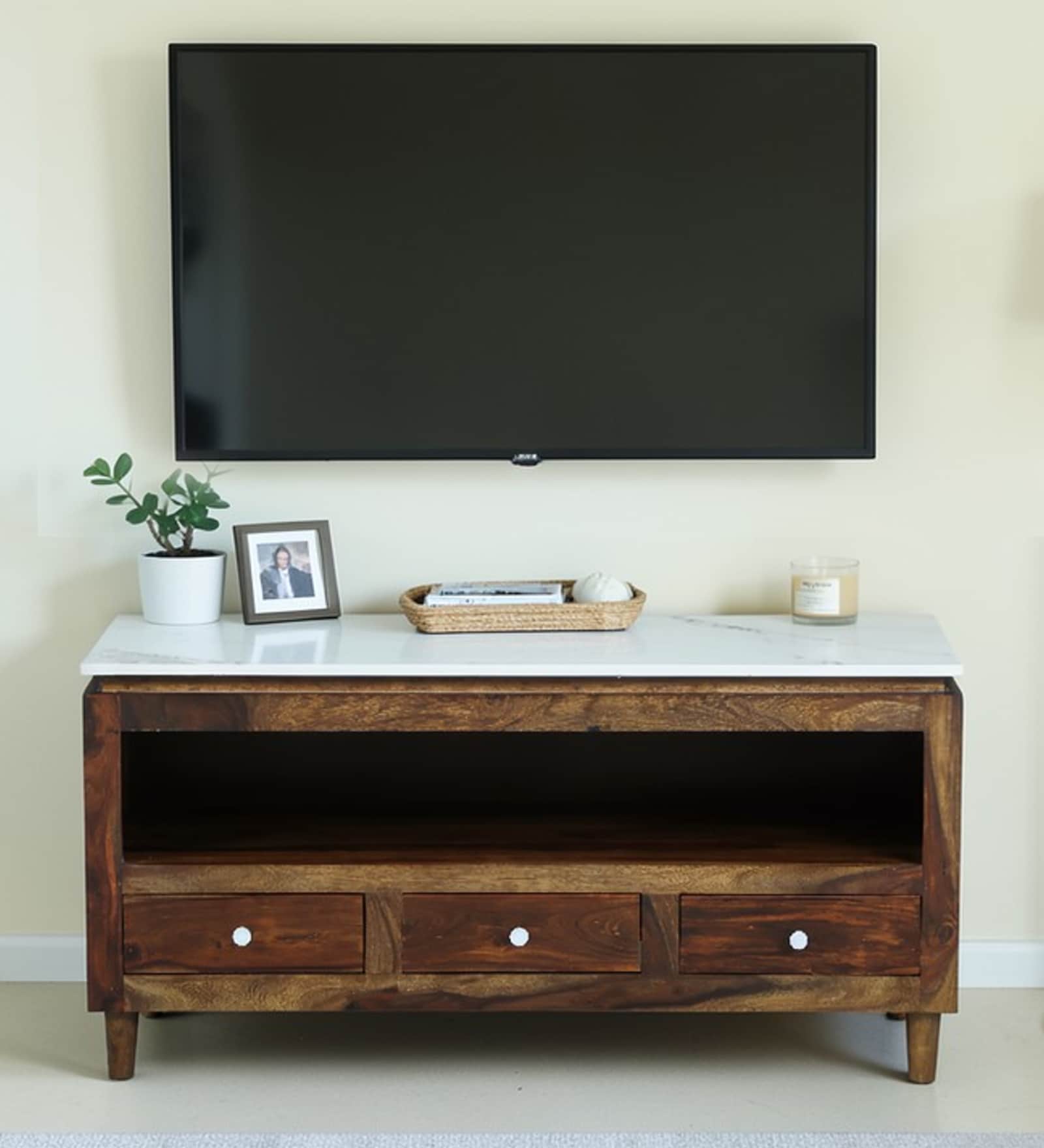 Amalfi Sheesham Wood TV Console In Provincial Teak Finish