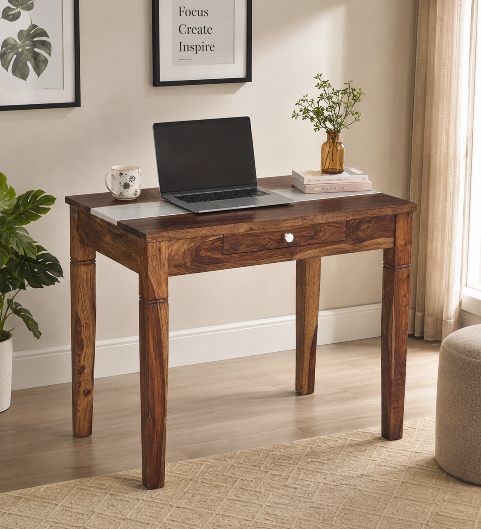 Amalfi Sheesham Wood Writing Table In Provincial Teak Finish With Porcelain Top Amalfi Sheesham Wood Writing Table In Provincial Teak Finish With Porcelain Top