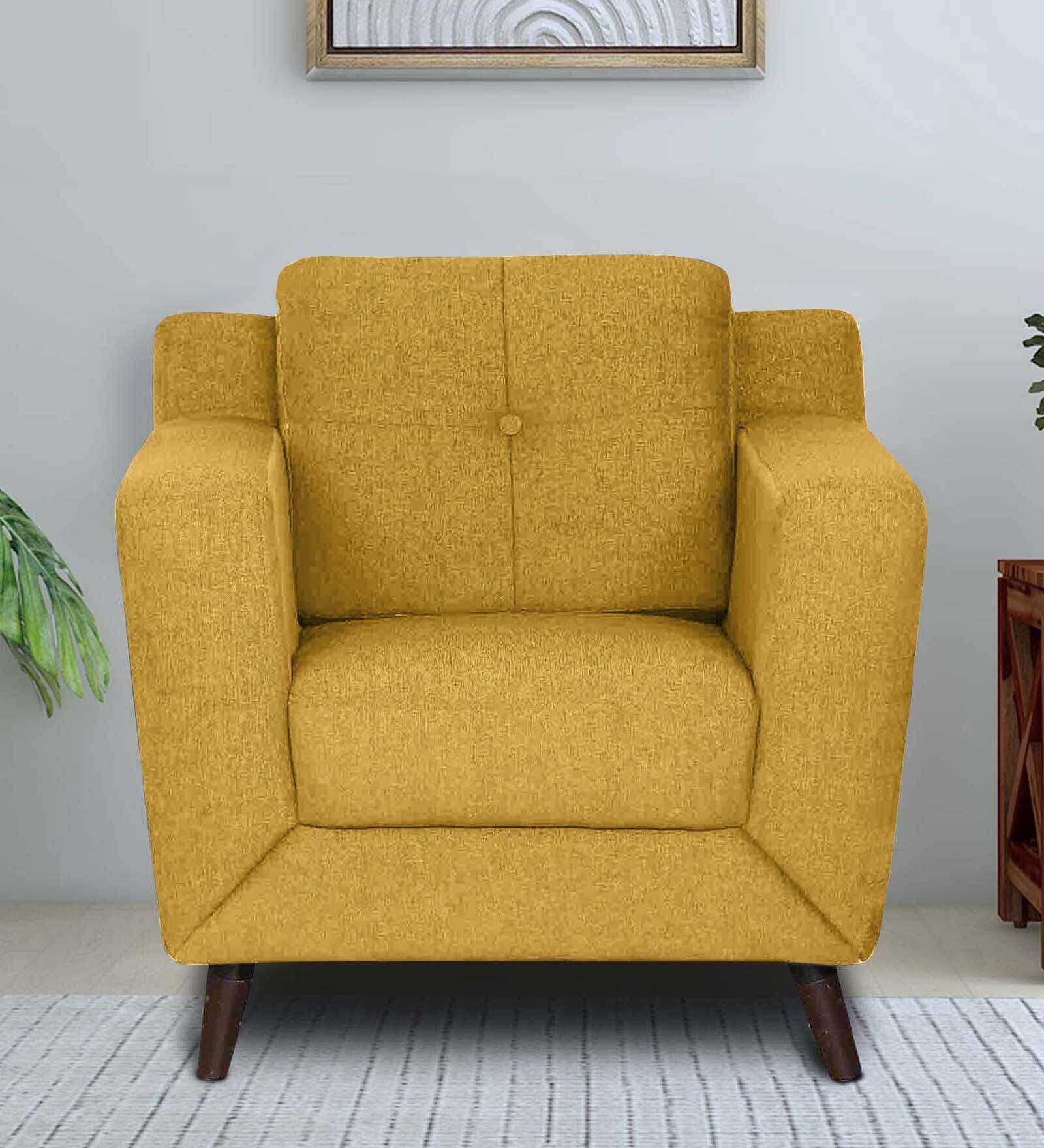 Amanda Fabric 1 Seater Sofa In Camel Yellow Colour