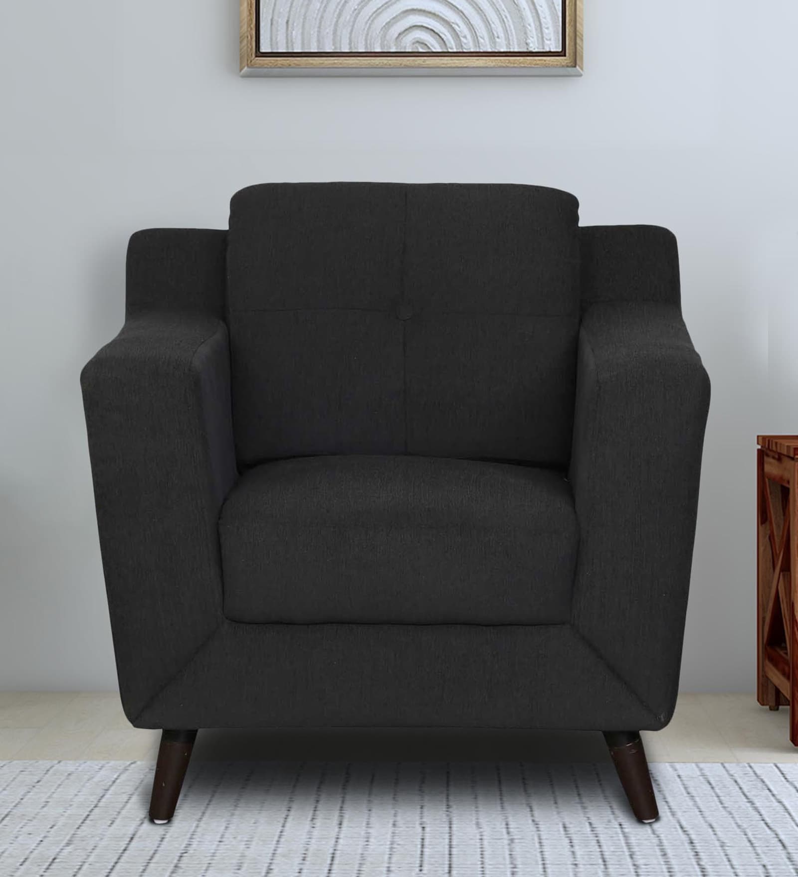 Amanda Fabric 1 Seater Sofa In Charcoal Grey Colour