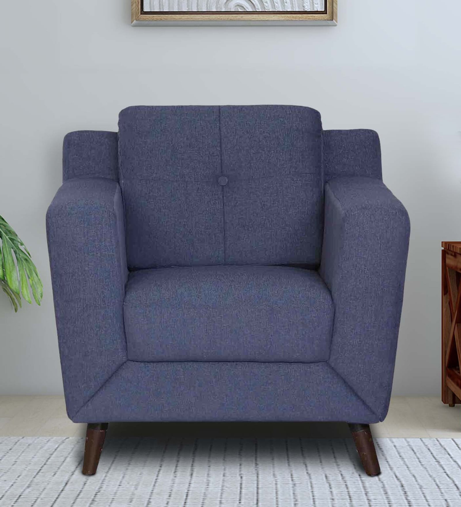 Amanda Fabric 1 Seater Sofa In Navy Blue Colour