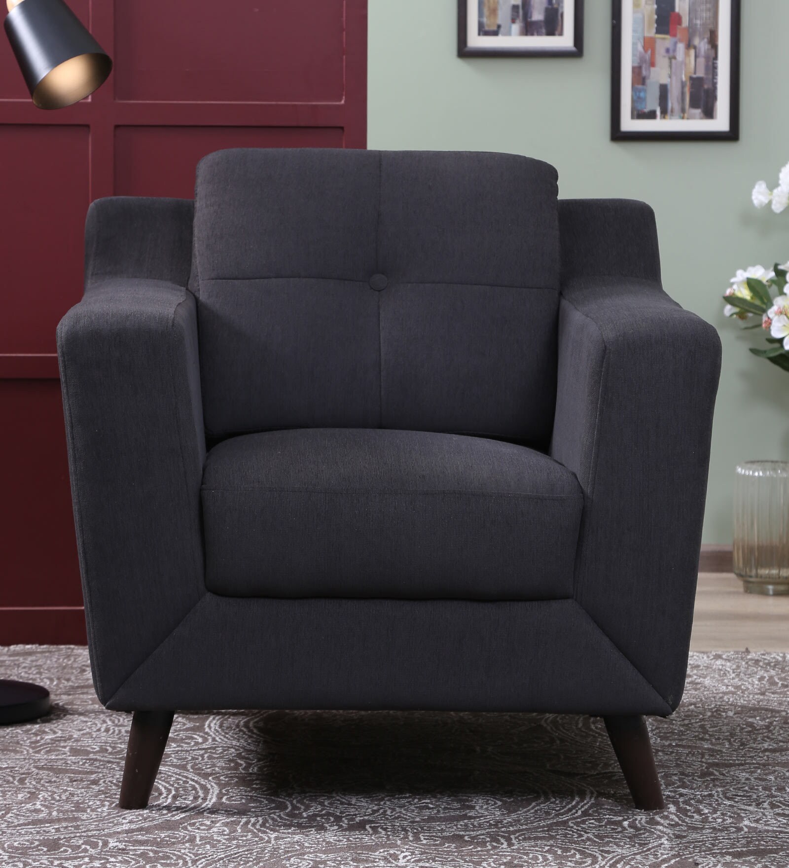 Amanda One Seater Sofa in Charcoal Grey Colour by CasaCraft