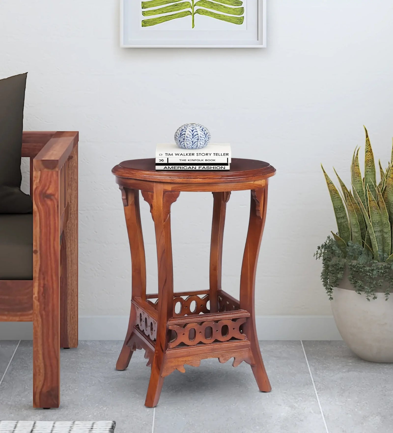 Amara Teak Wood End Table In Walnut Finish