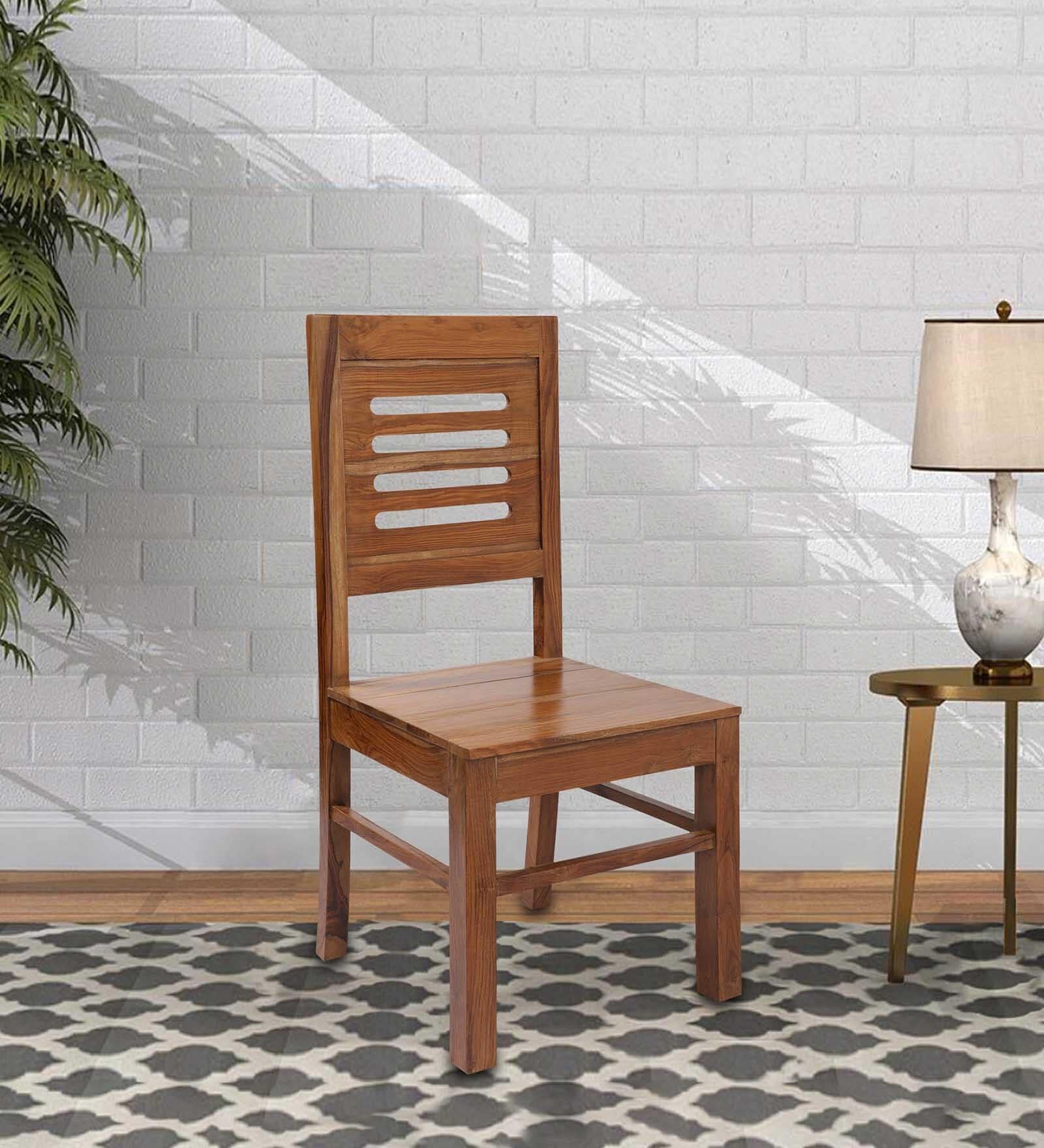 Amaze Solid Wood Dining Chair In Teak Finish Set Of 2
