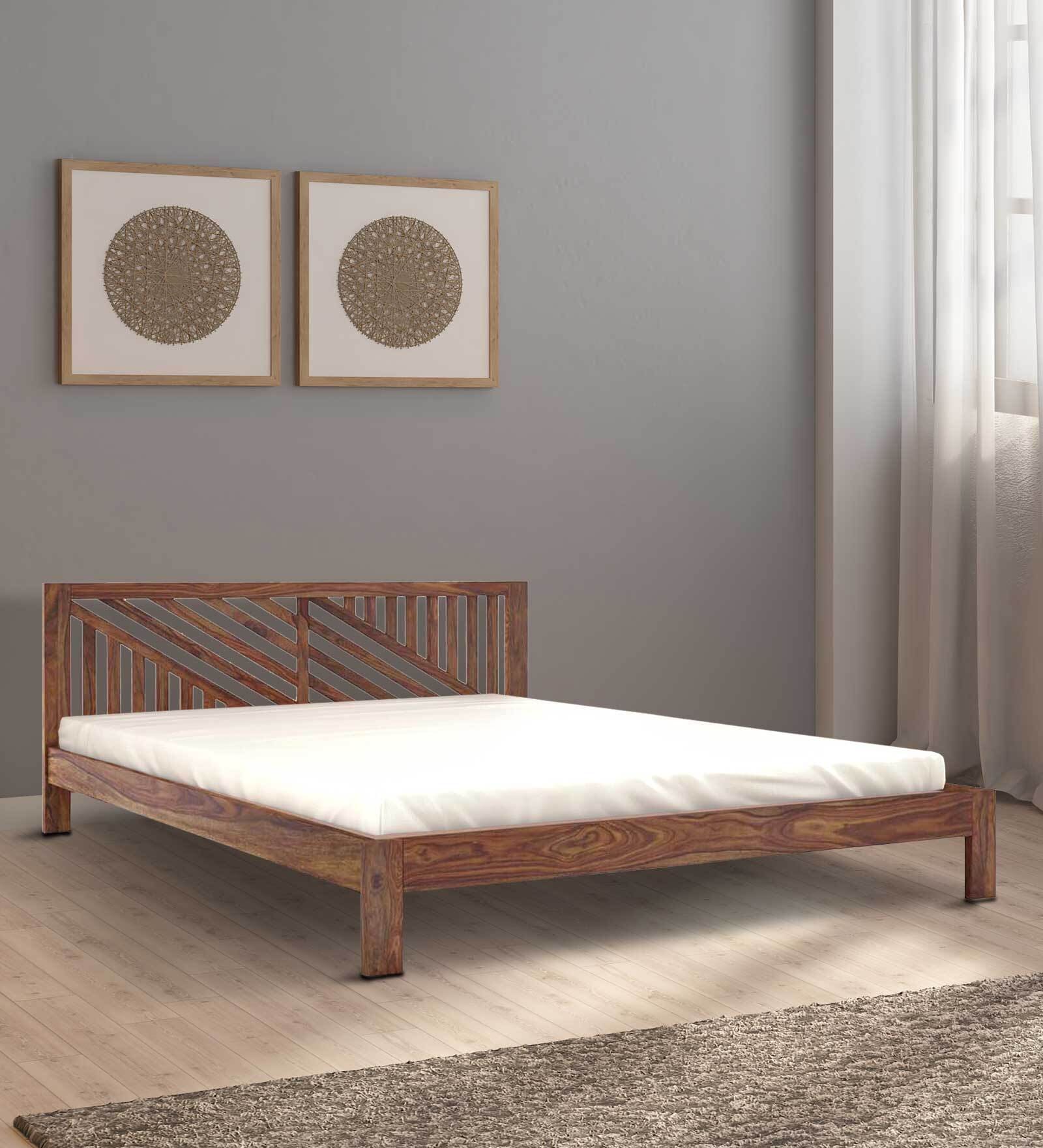 Amaze Sheesham Wood King Size Bed in Teak Finish