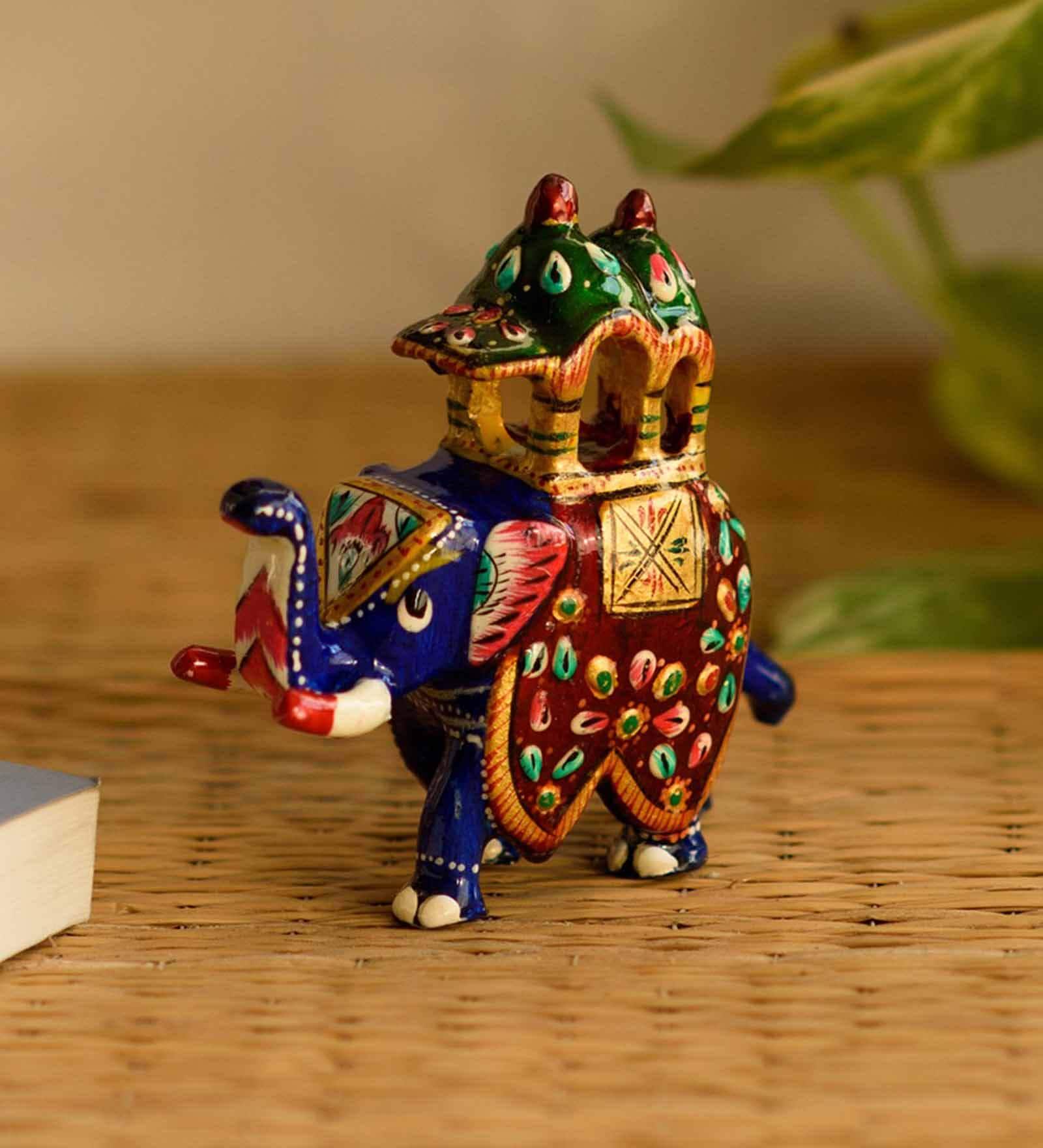 Ambabari Elephant Meenakari Metal Animal Figurine