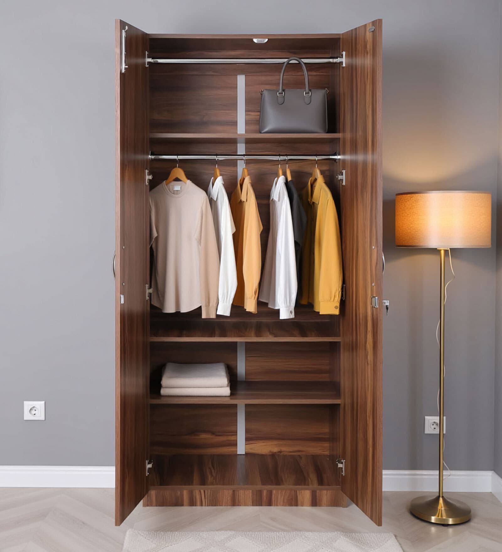 Amber 2 Door Wardrobe In Walnut Finish With Lock
