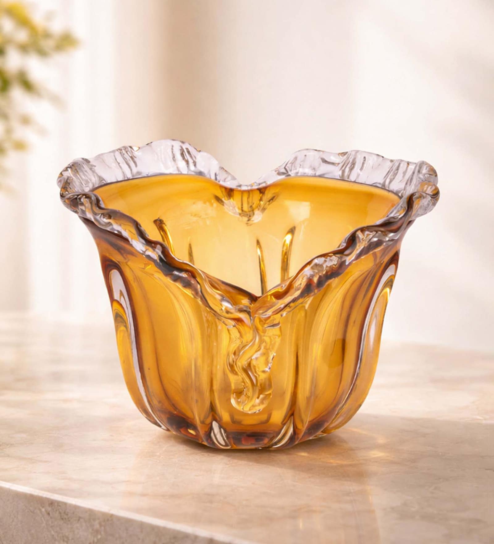 Amber Bloom Glass Vase