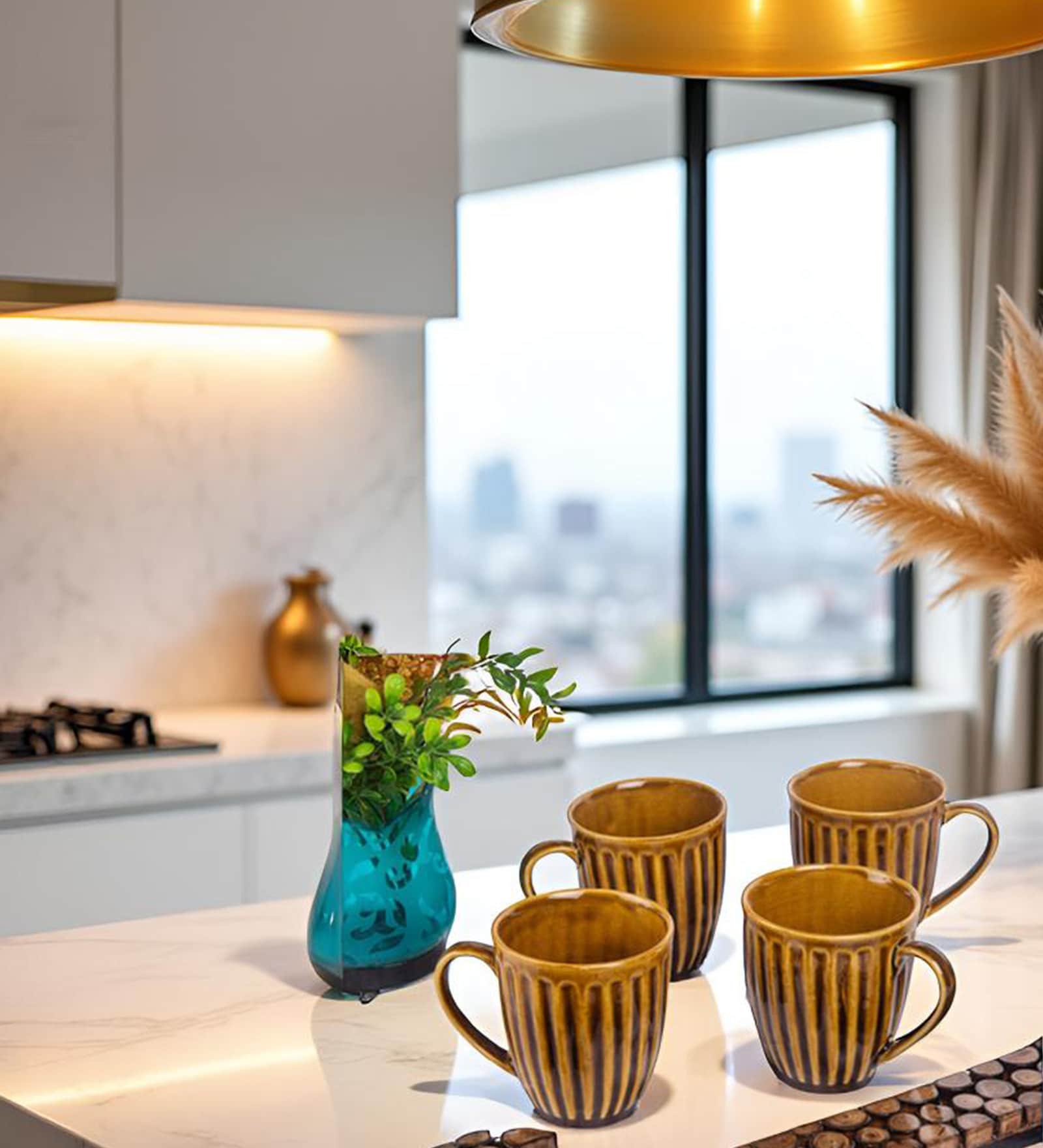 Amber Dunes Coffee Mug Set of 4 (350 ML Each) Microwave Safe Coffee Mug