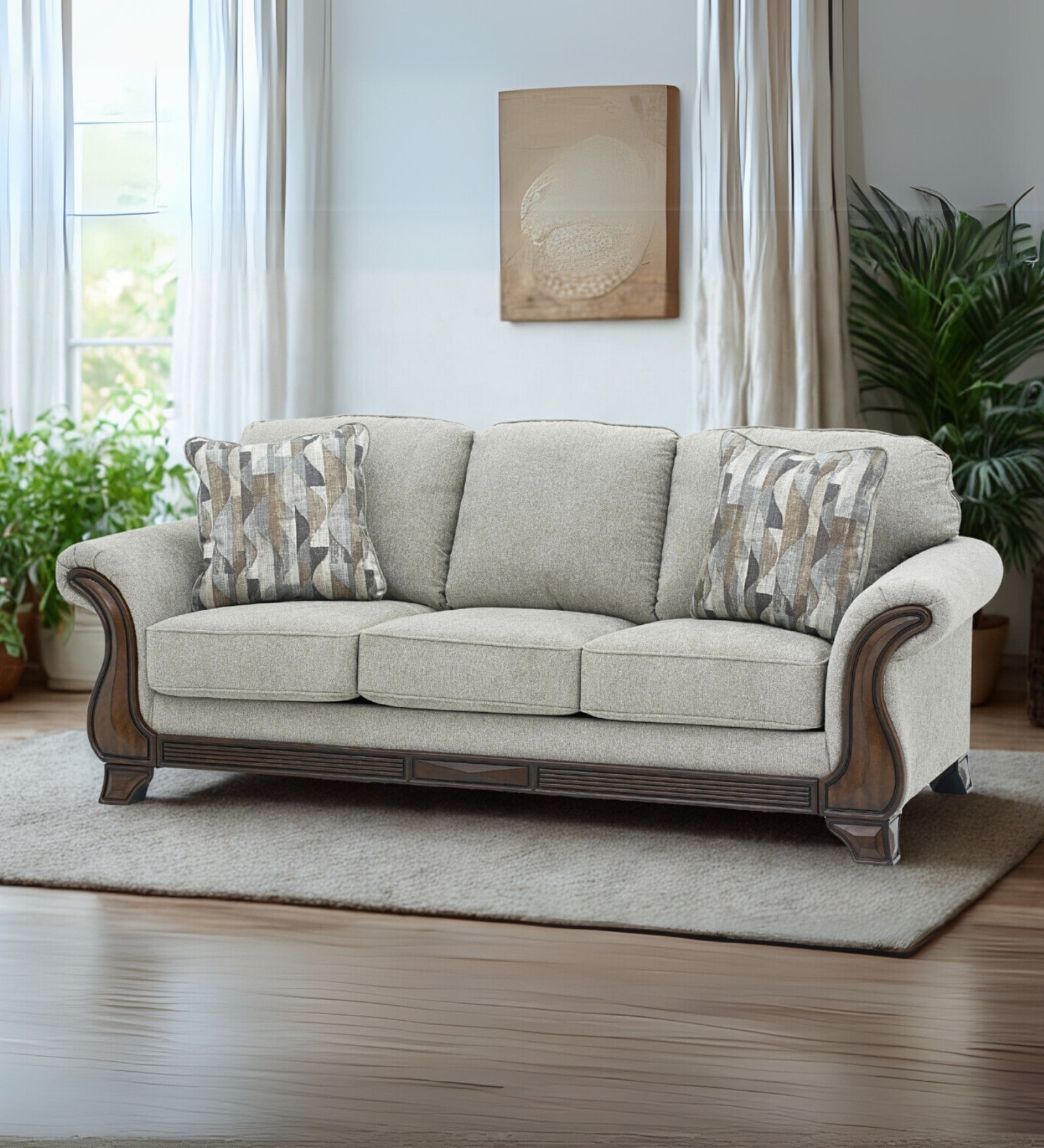 Amber Fabric 3 Seater Sofa In Grey Color