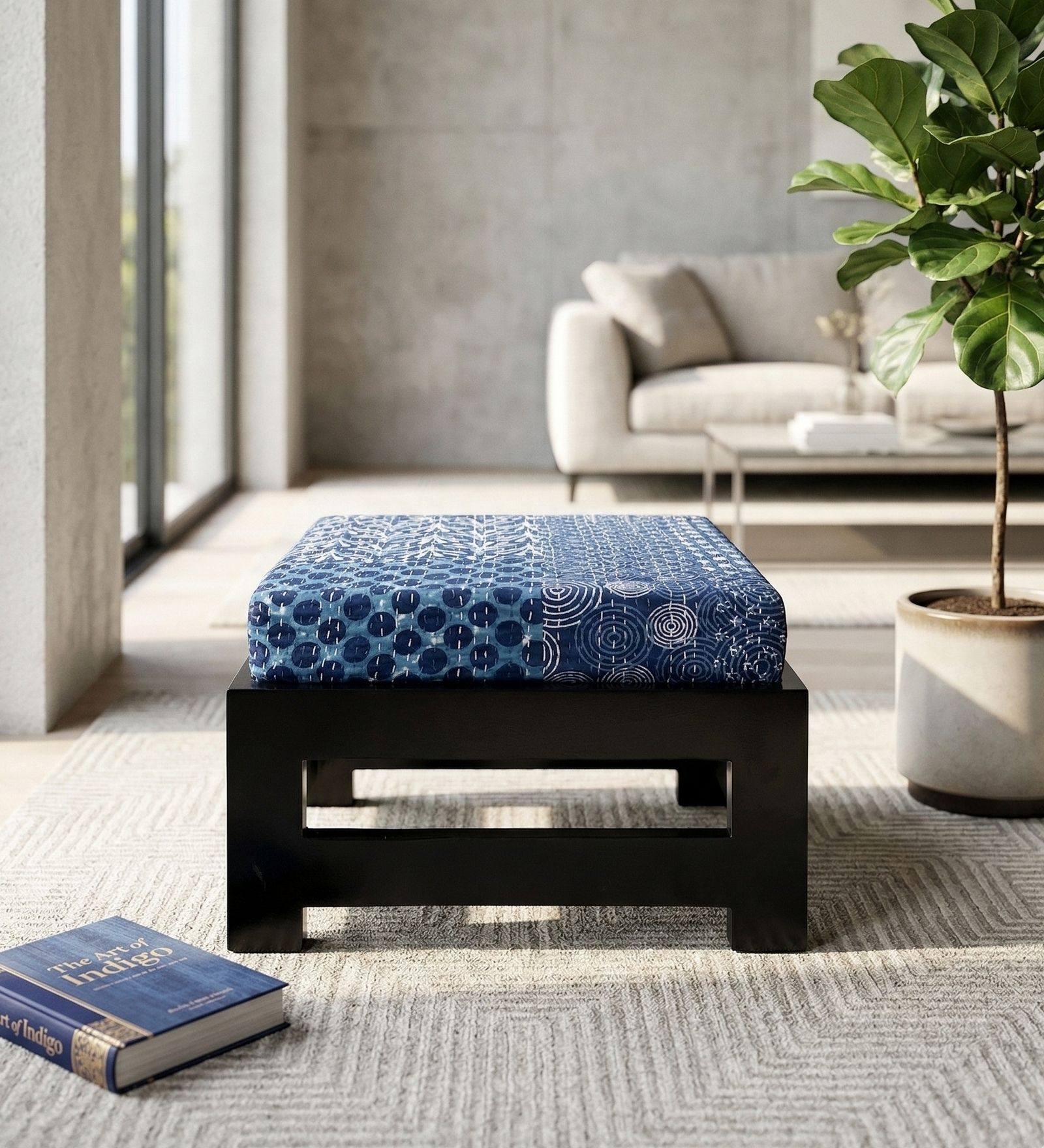 Amber Foot Stool In Indigo Colour