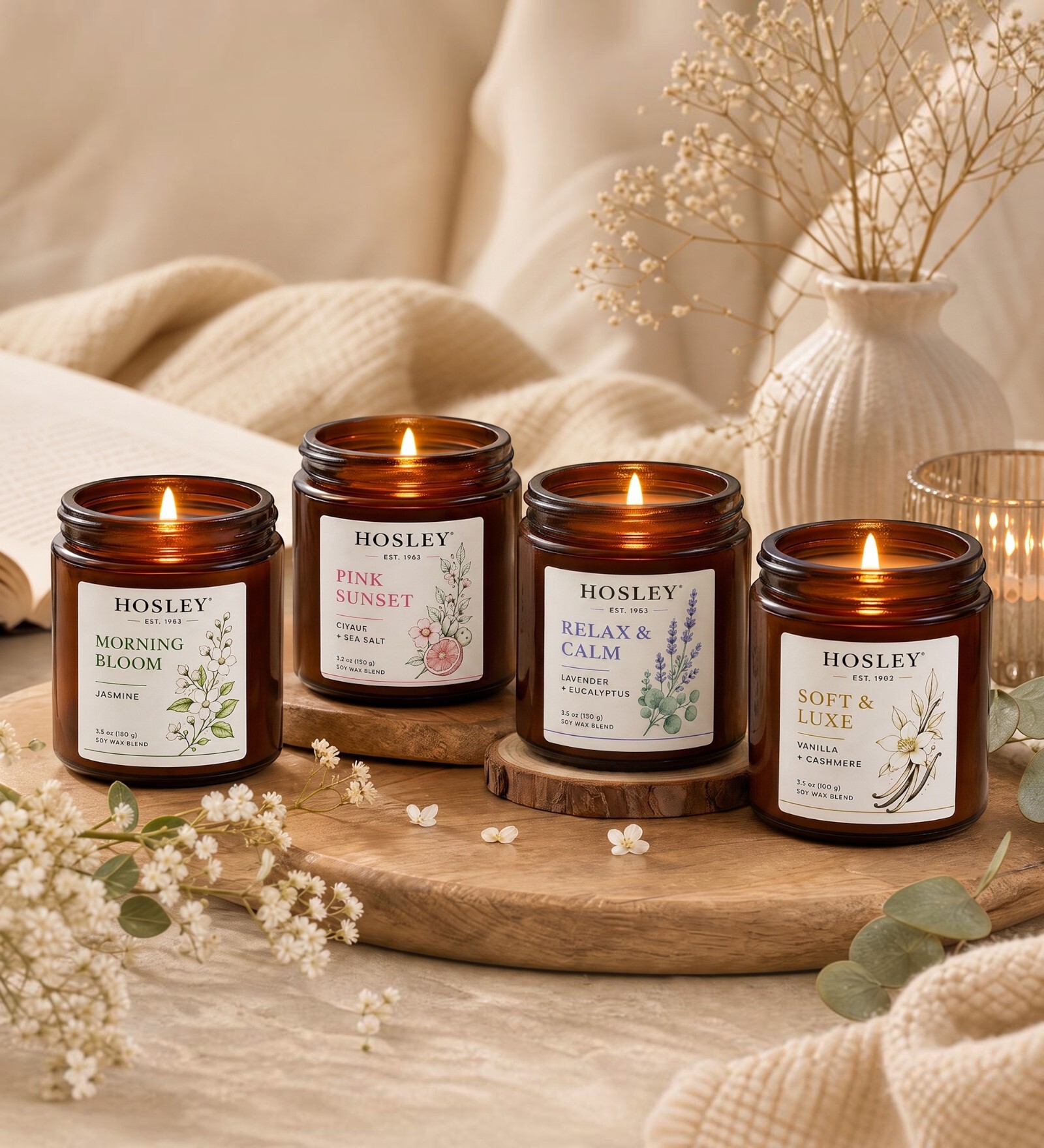 Amber Glass Jar Scented Candles Set Of 4
