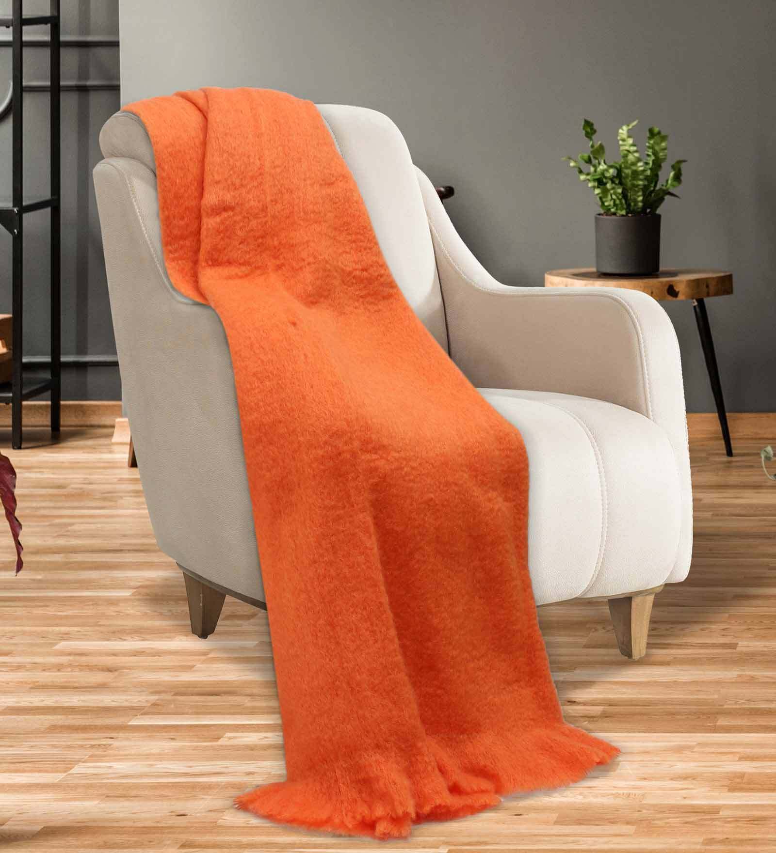 Orange Premium Blended Wool 67x51 Inches Sofa Throw