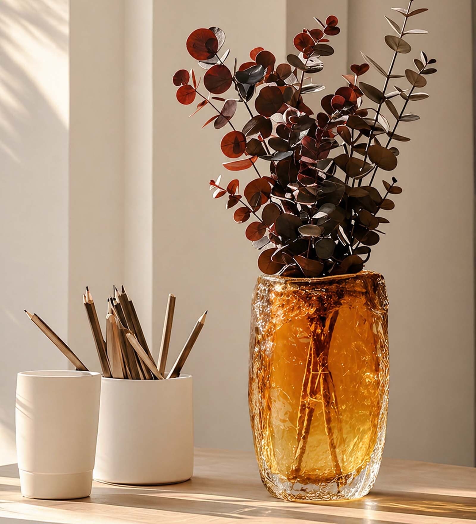 Amber Ice Glass Vase L