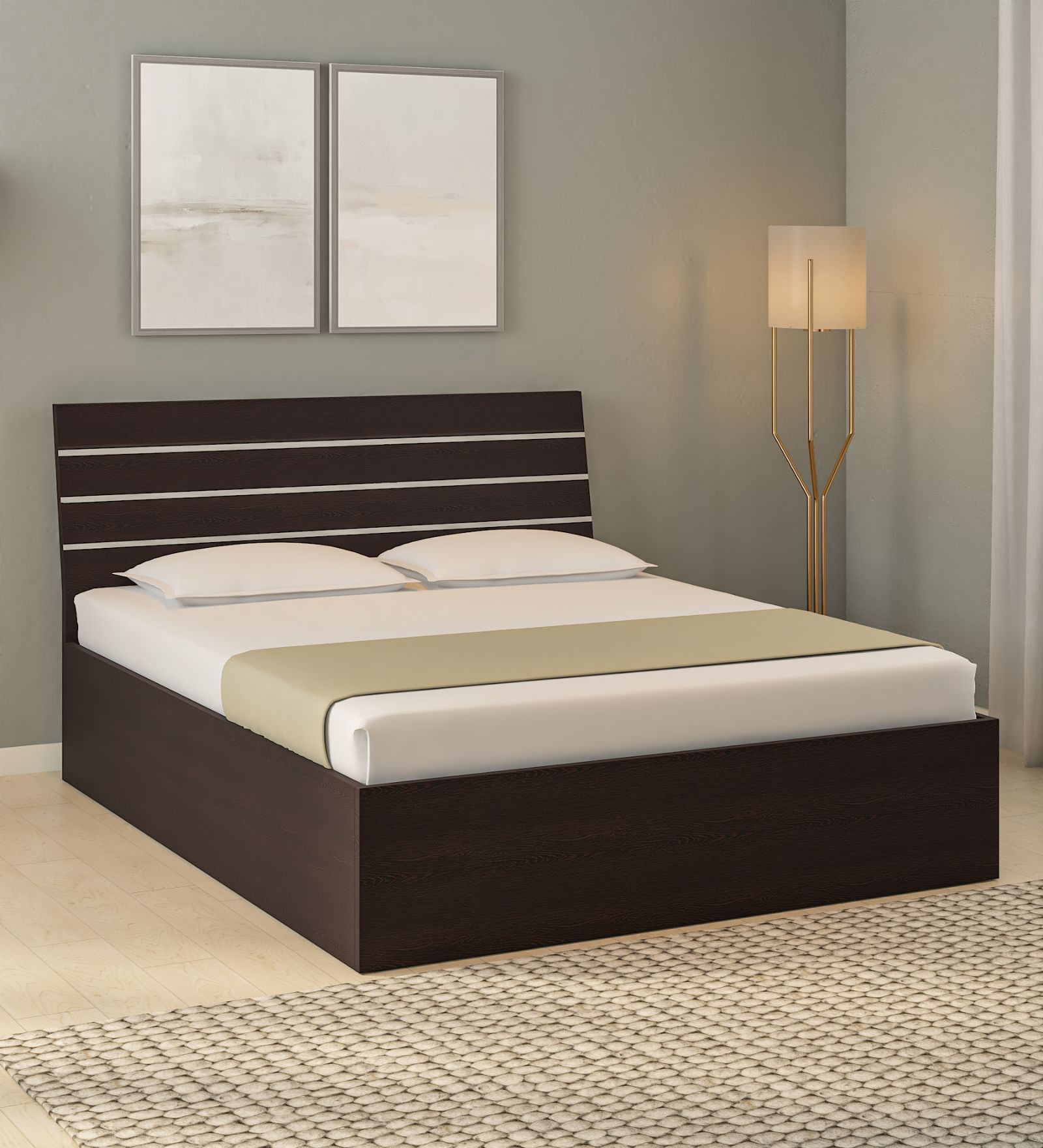 Amber Queen Size Bed in Wenge Finish with Box Storage