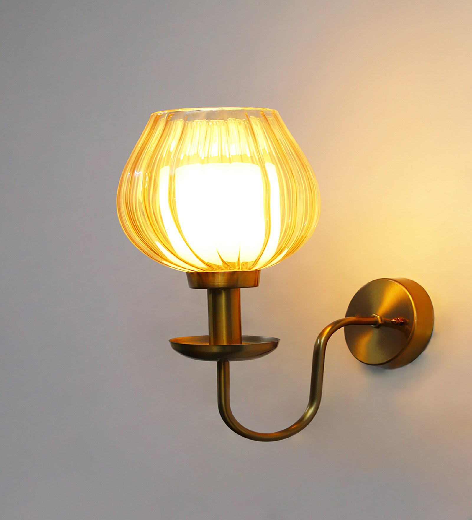 Amber Ribbed Tulip Glass Wall Light