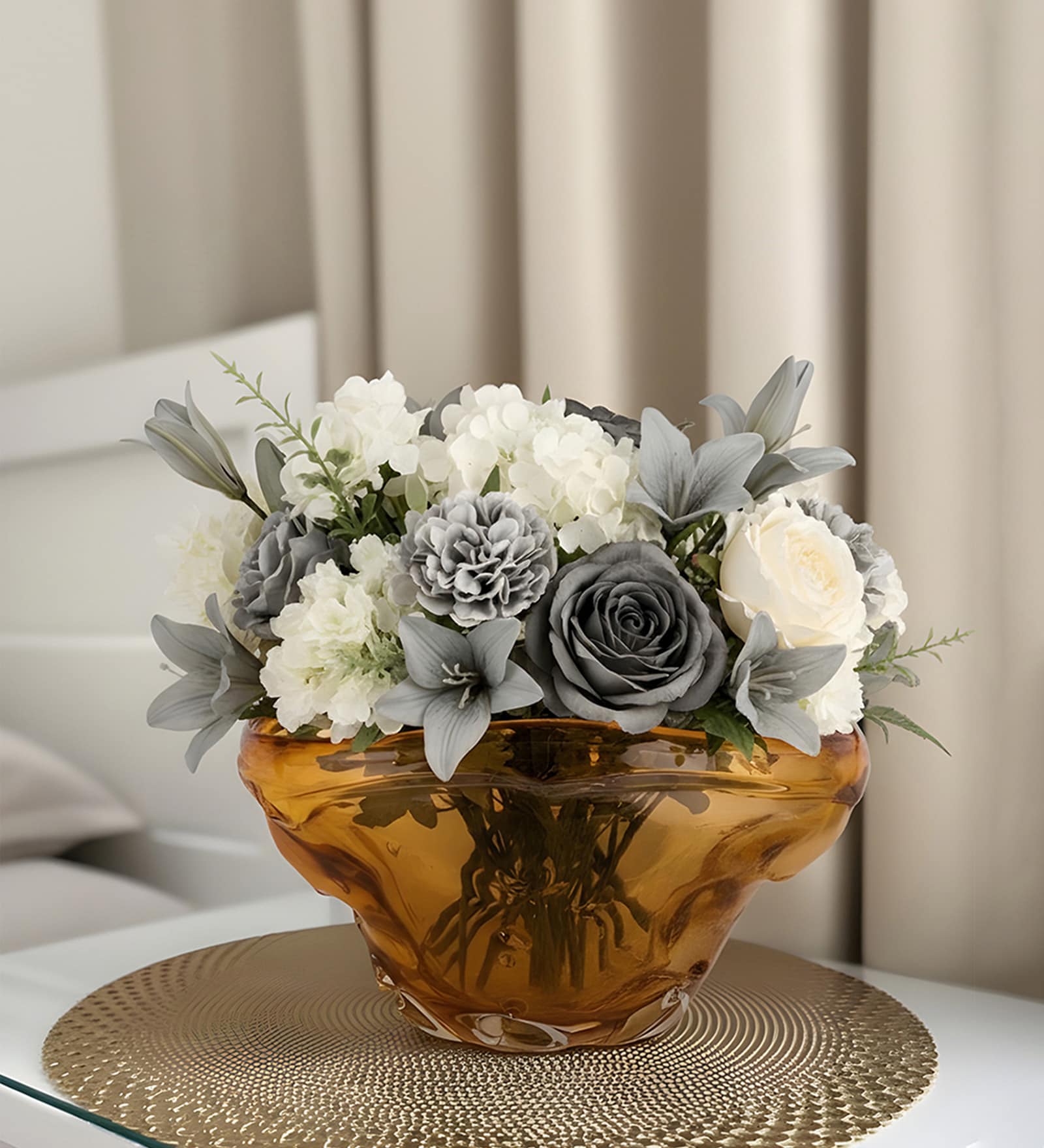 Amber Ripple Bowl Glass Vase