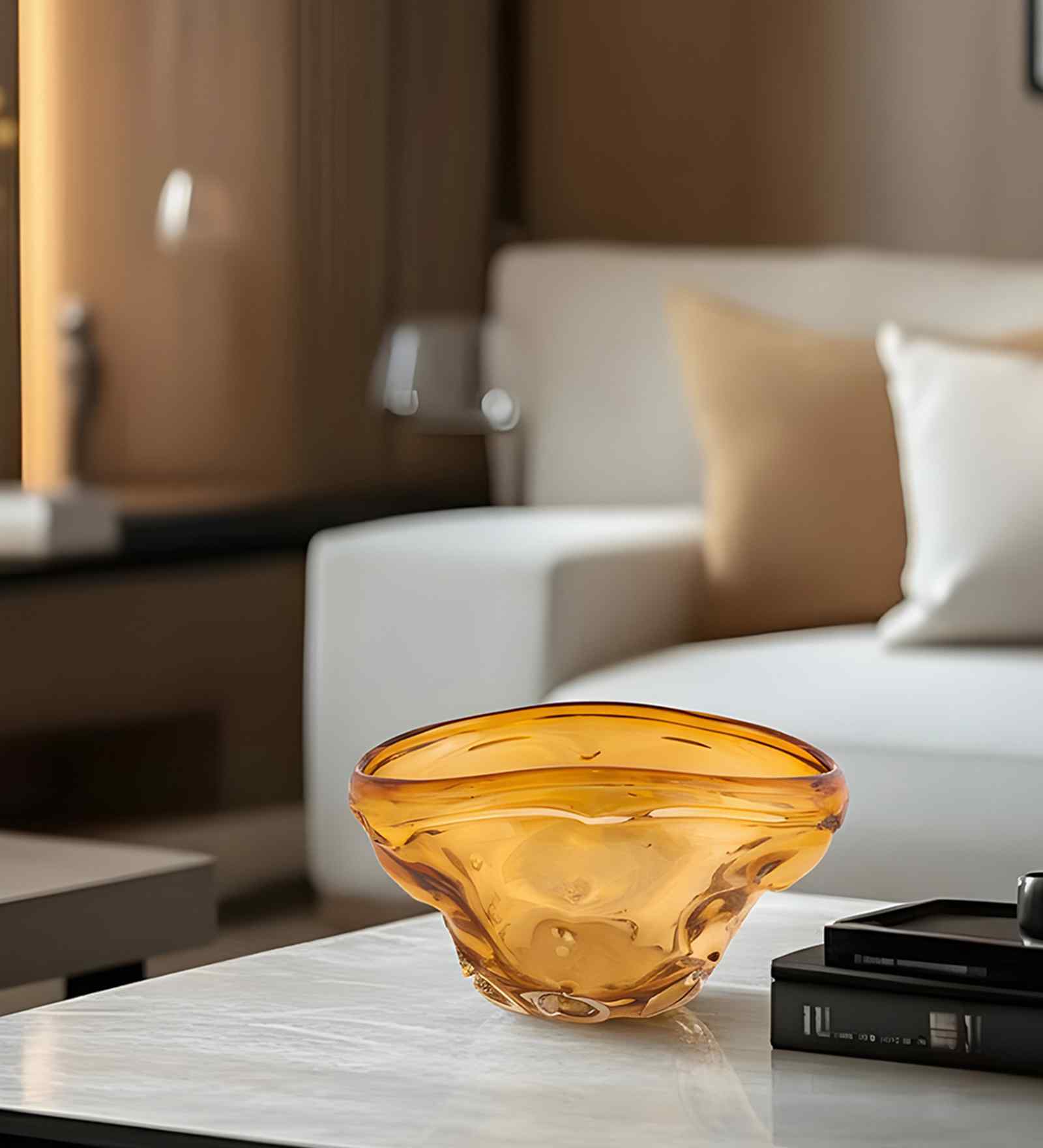 Amber Ripple Bowl Glass Vase