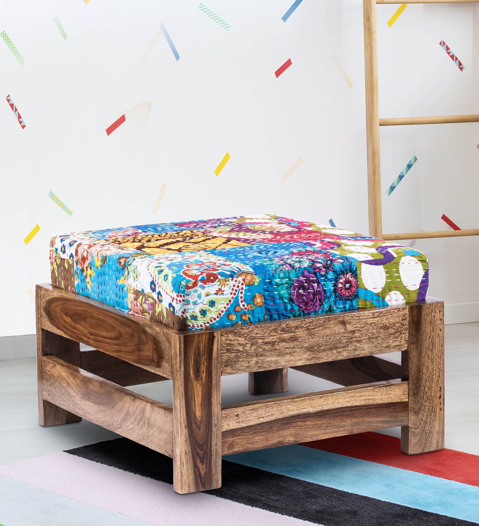 Amber Sheesham Wood Foot Stool in Multi Colour