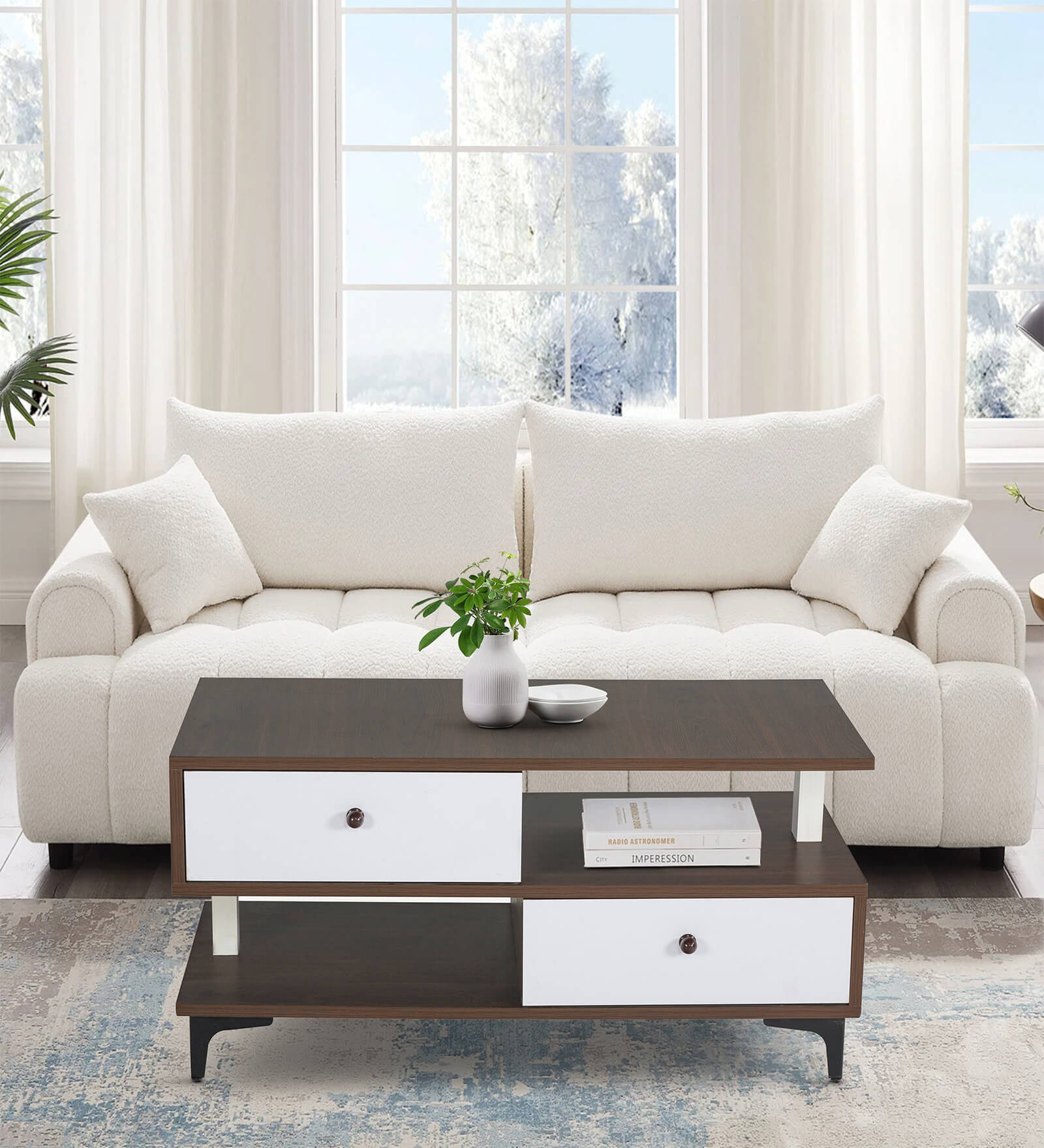Ambra Coffee Table In Brown & White Finish with Drawers