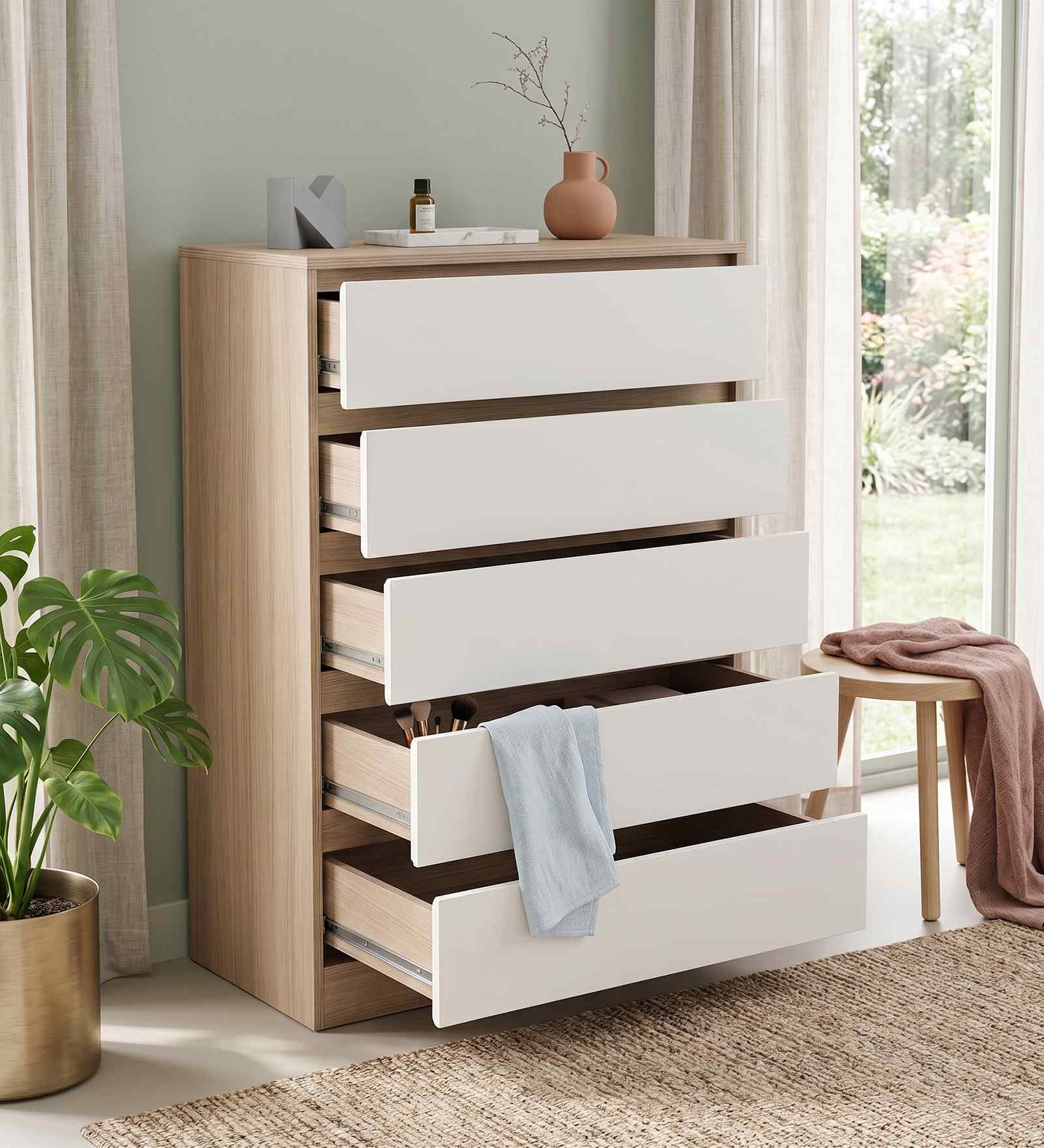 Ambra Chest Of 5 Drawers With In Oak And White Finish