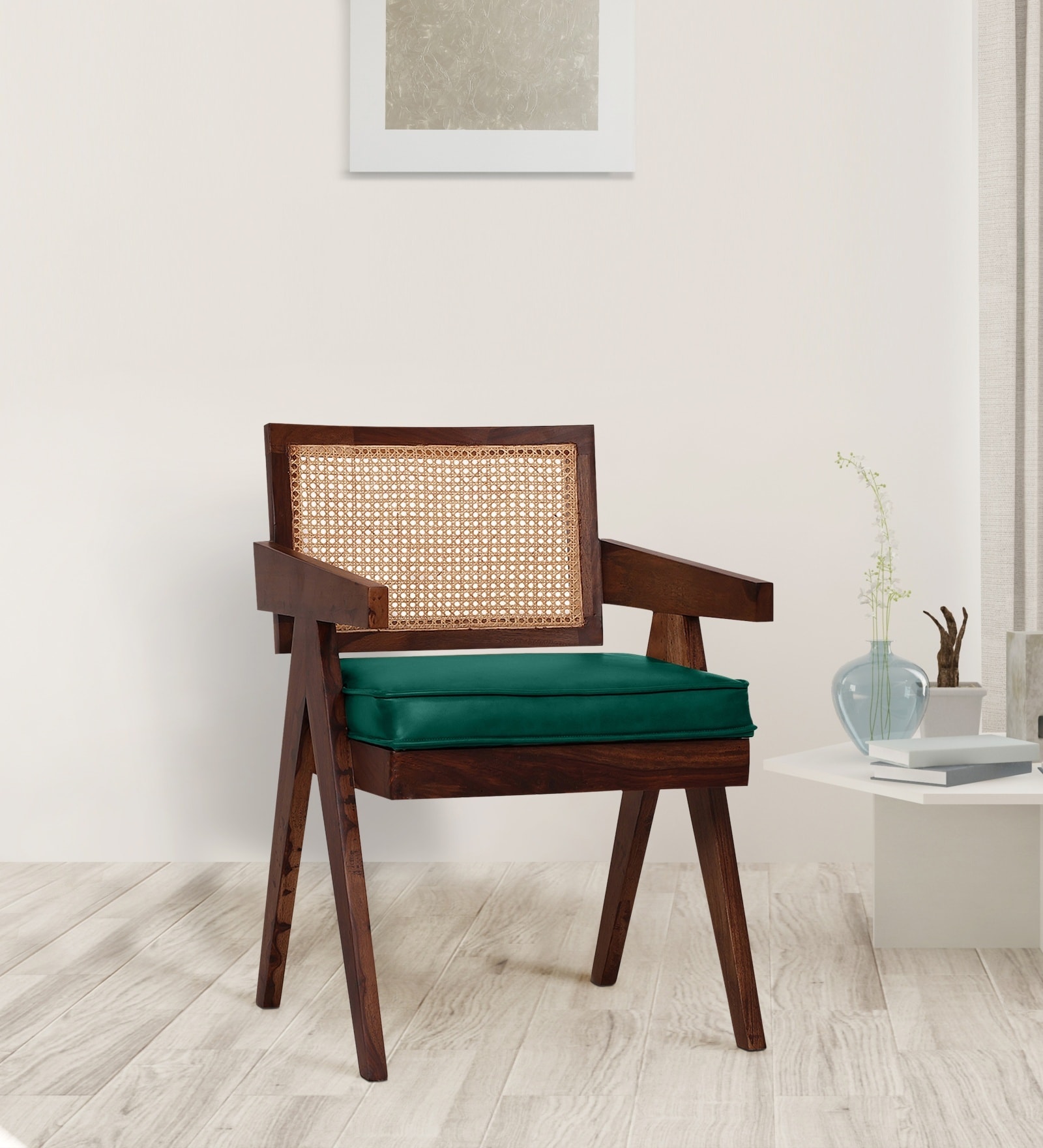Ambro Sheesham Wood Arm Chair In Green Color Ambro Sheesham Wood Arm Chair In Green Color