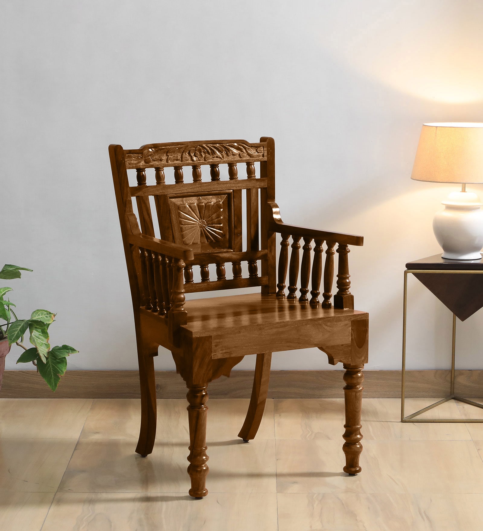 Amherst Sheesham Wood Arm Chair In Provincial Teak Finish