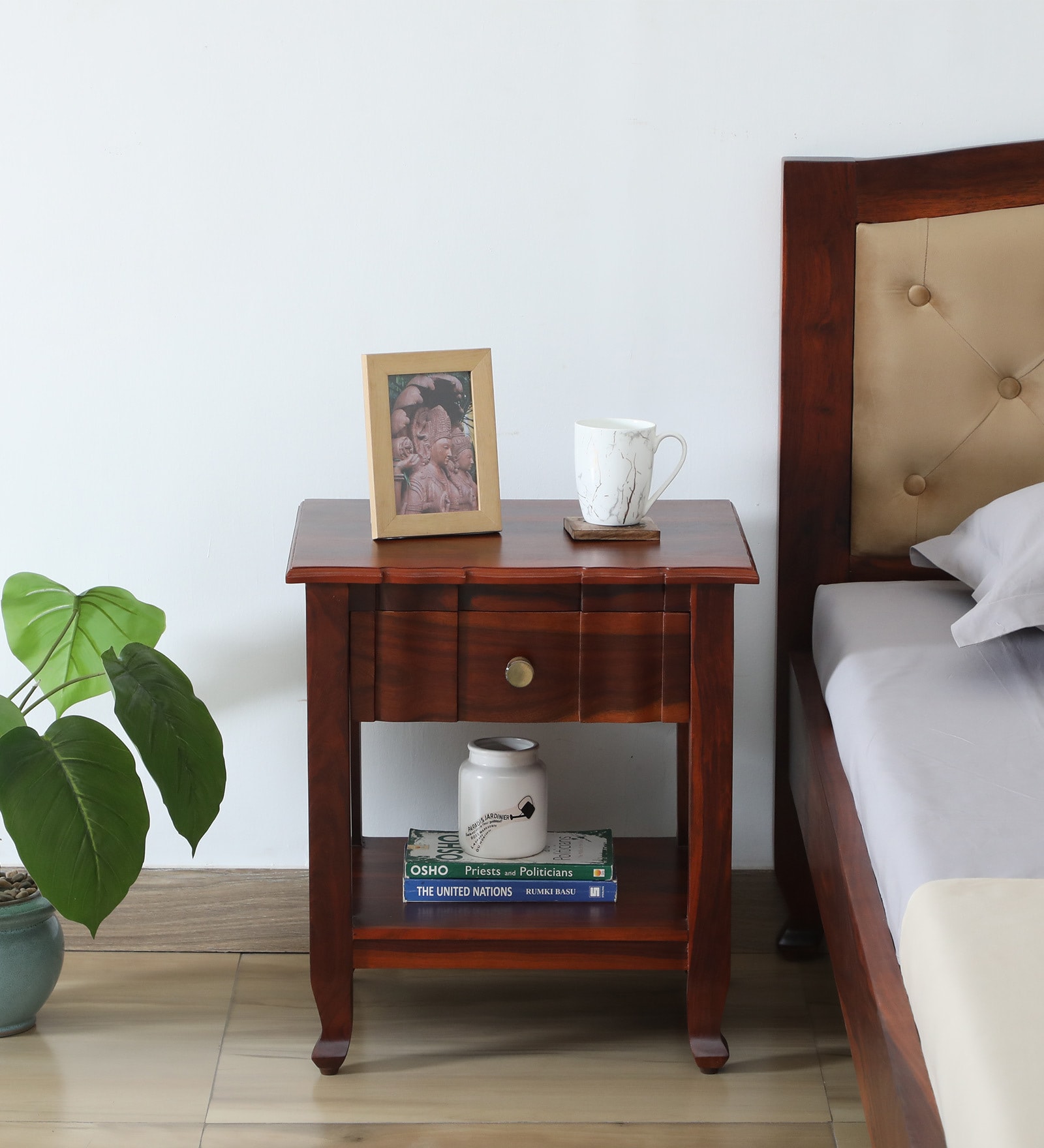 Amiens Sheesham Wood Bedside Table In Honey Oak Finish