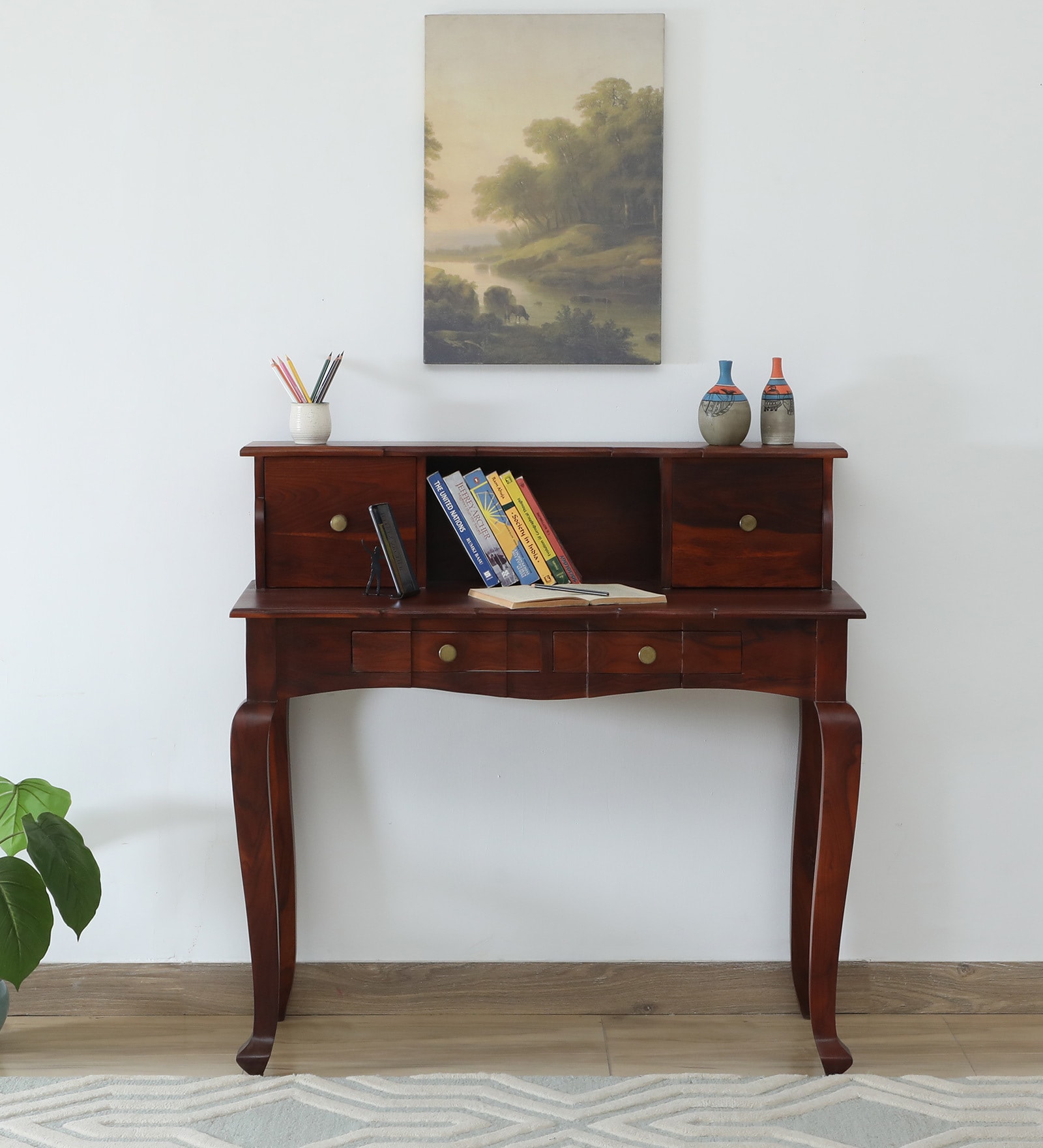Amiens Sheesham Wood Study Table In Honey Oak Finish With Drawers