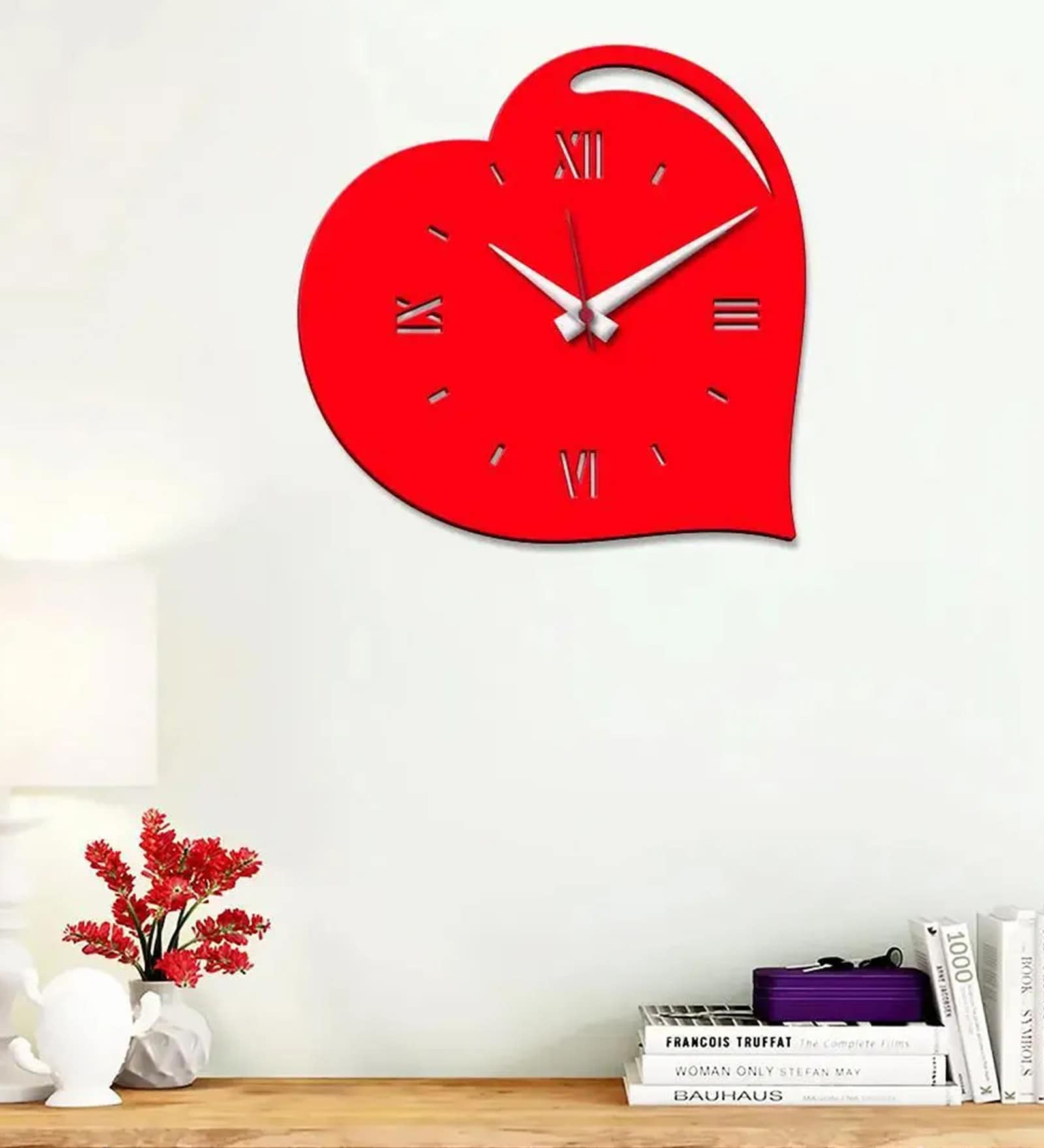 Aminah Engineered Wood Red Wall Clock