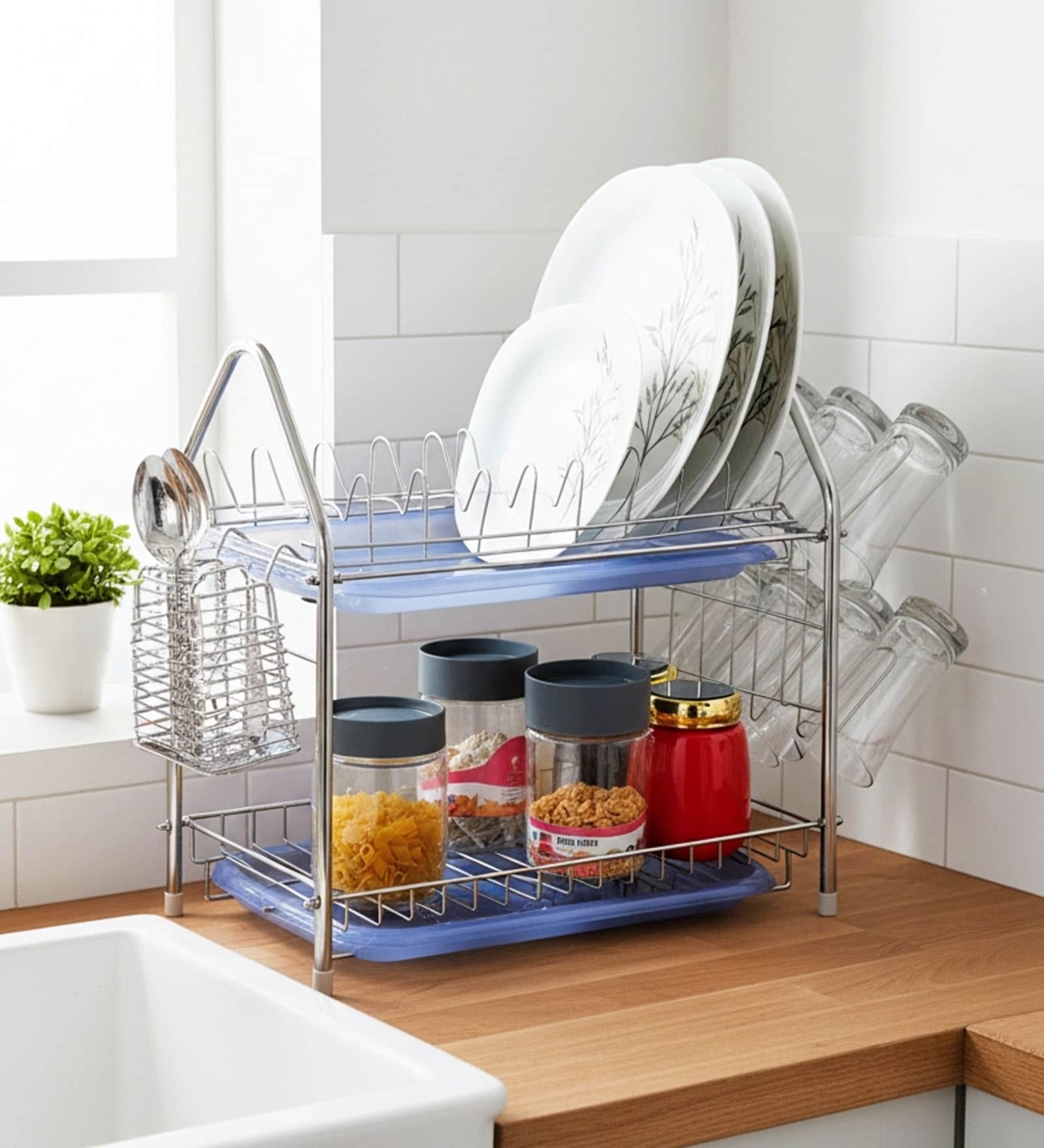 Amol Stainless Steel Pyramid 2 Tier Kitchen Rack