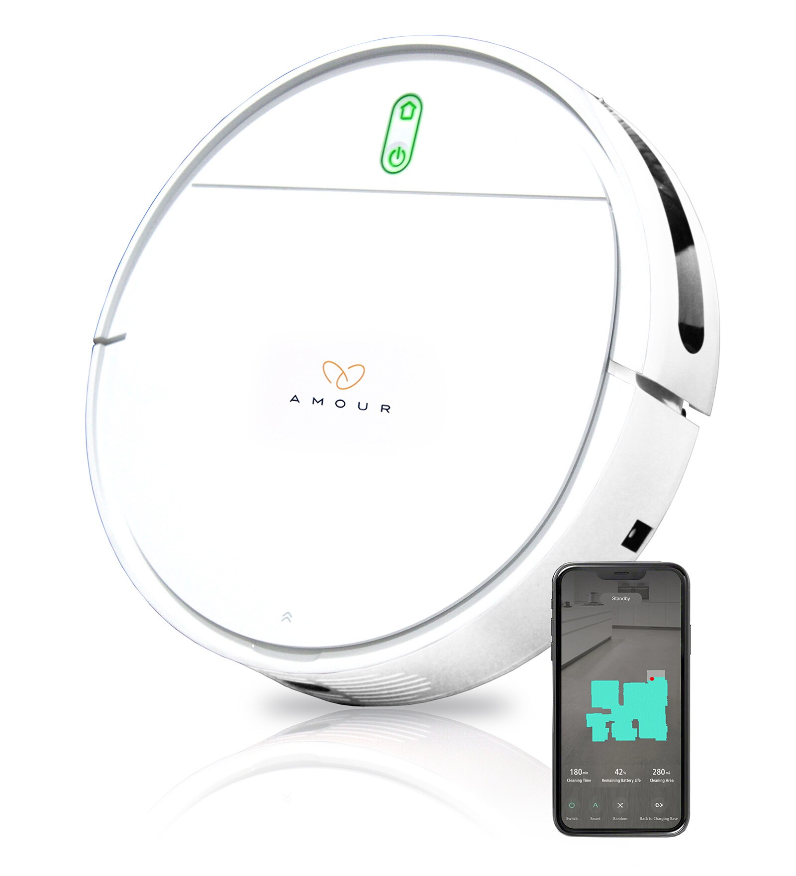 Amour V7s Smart Robotic Vacuum Cleaner with Alexa and Google home compatibility in White Colour