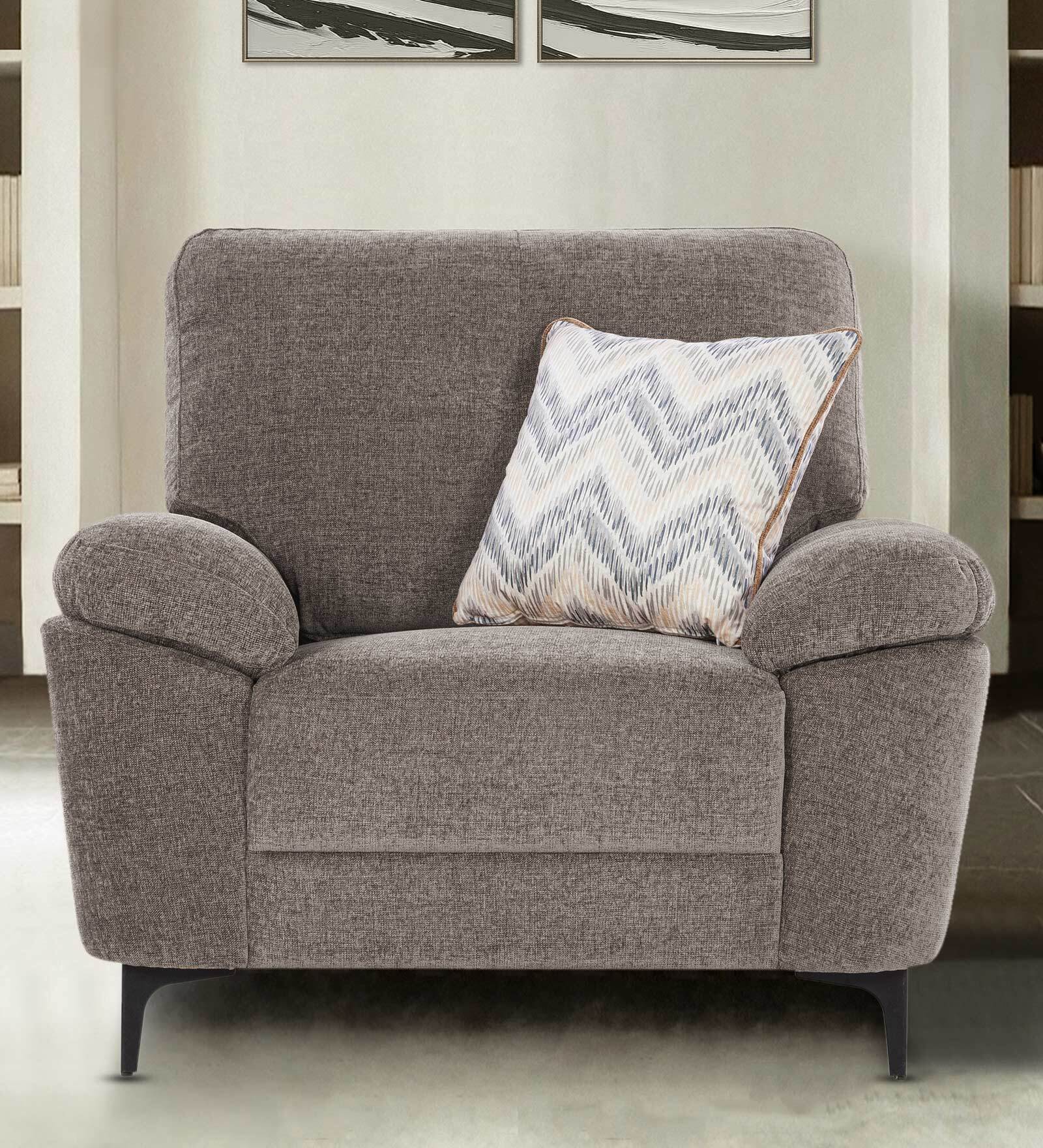 Amsterdam Fabric 1 Seater Sofa in Grey Colour