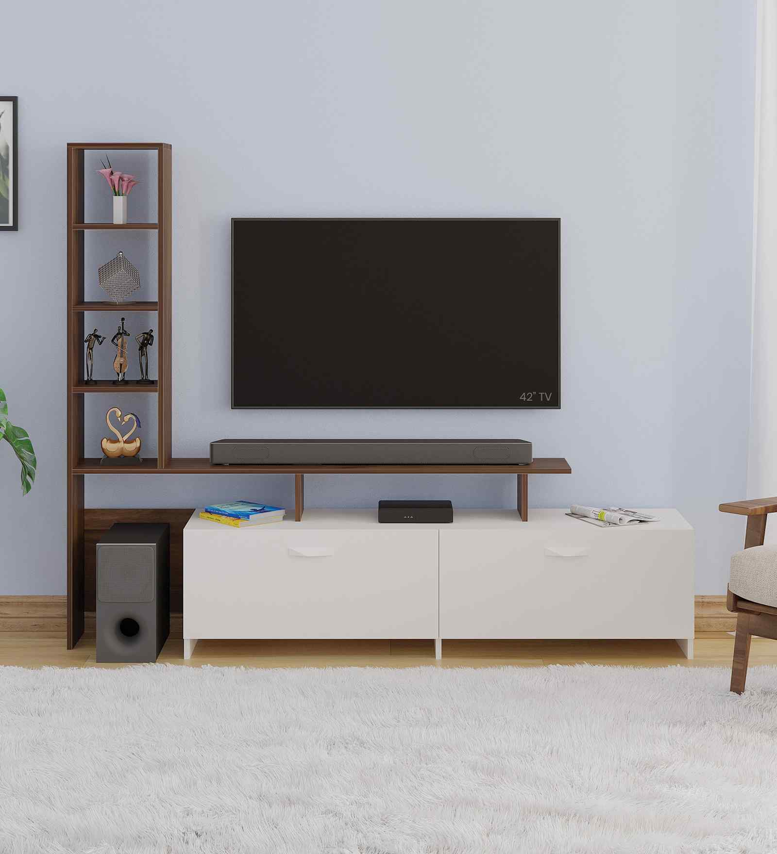 Amy TV Unit In Brown Maple & White Finish