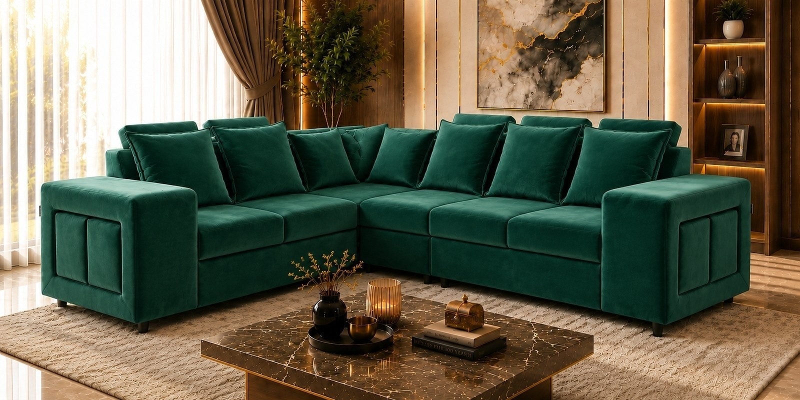 Amanda 6 seater Corner Sofa In Green Color Amanda 6 seater Corner Sofa In Green Color