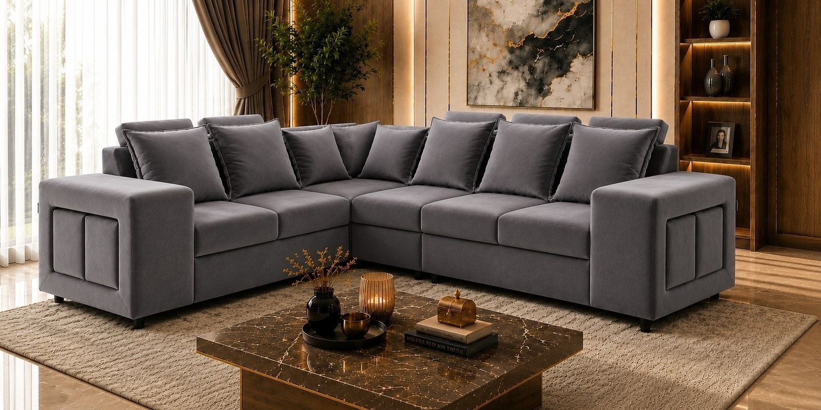 Amanda 6 seater Corner Sofa In Grey Color Amanda 6 seater Corner Sofa In Grey Color
